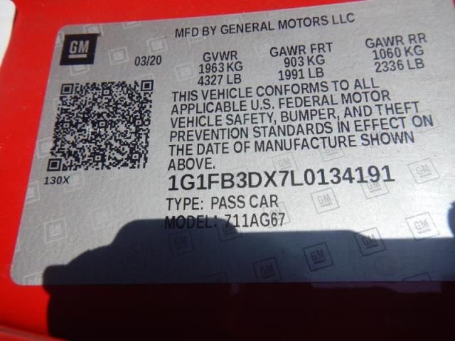 2020 Chevrolet Camaro Red vin: 1G1FB3DX7L0134191