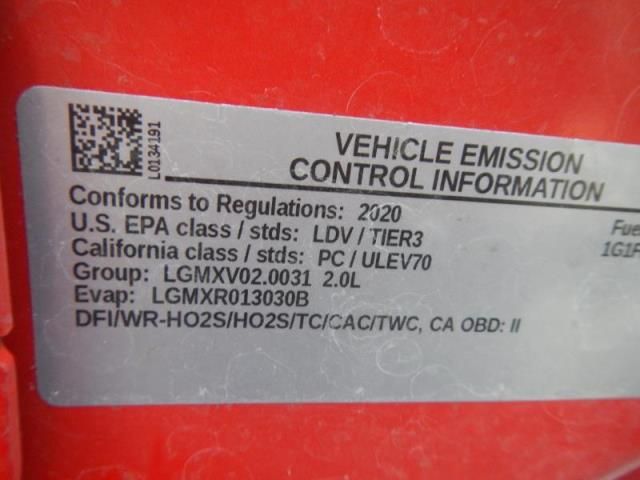 2020 Chevrolet Camaro Red vin: 1G1FB3DX7L0134191