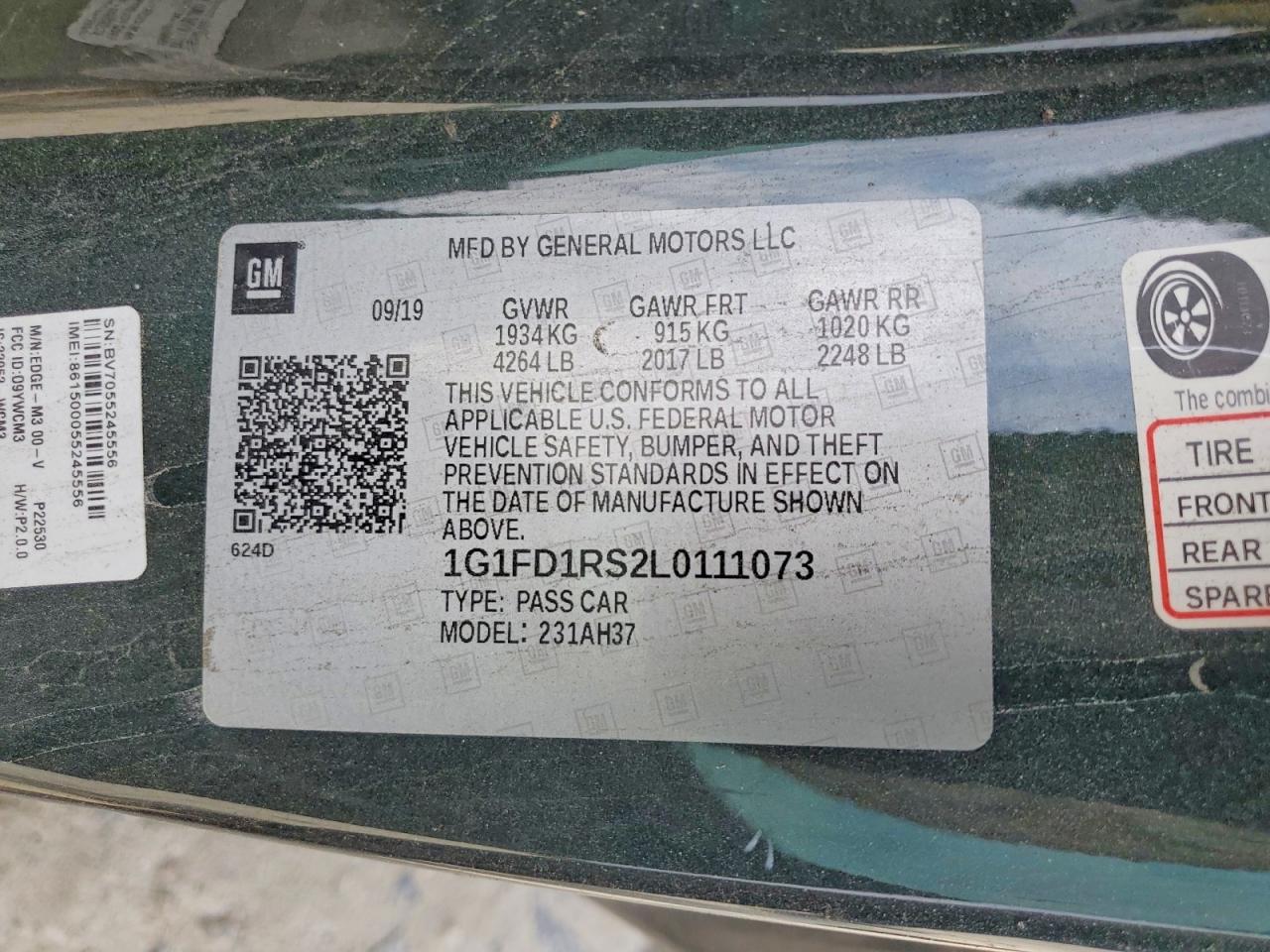 2020 Chevrolet Camaro Lt Green vin: 1G1FD1RS2L0111073