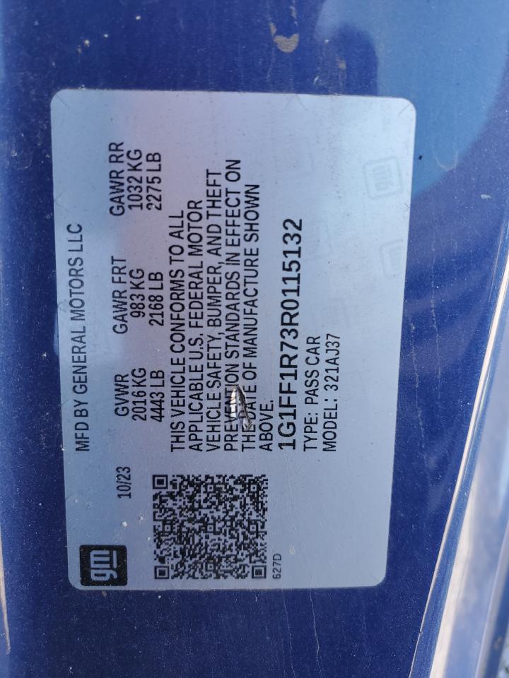 2024 Chevrolet Camaro Lt1 Blue vin: 1G1FF1R73R0115132