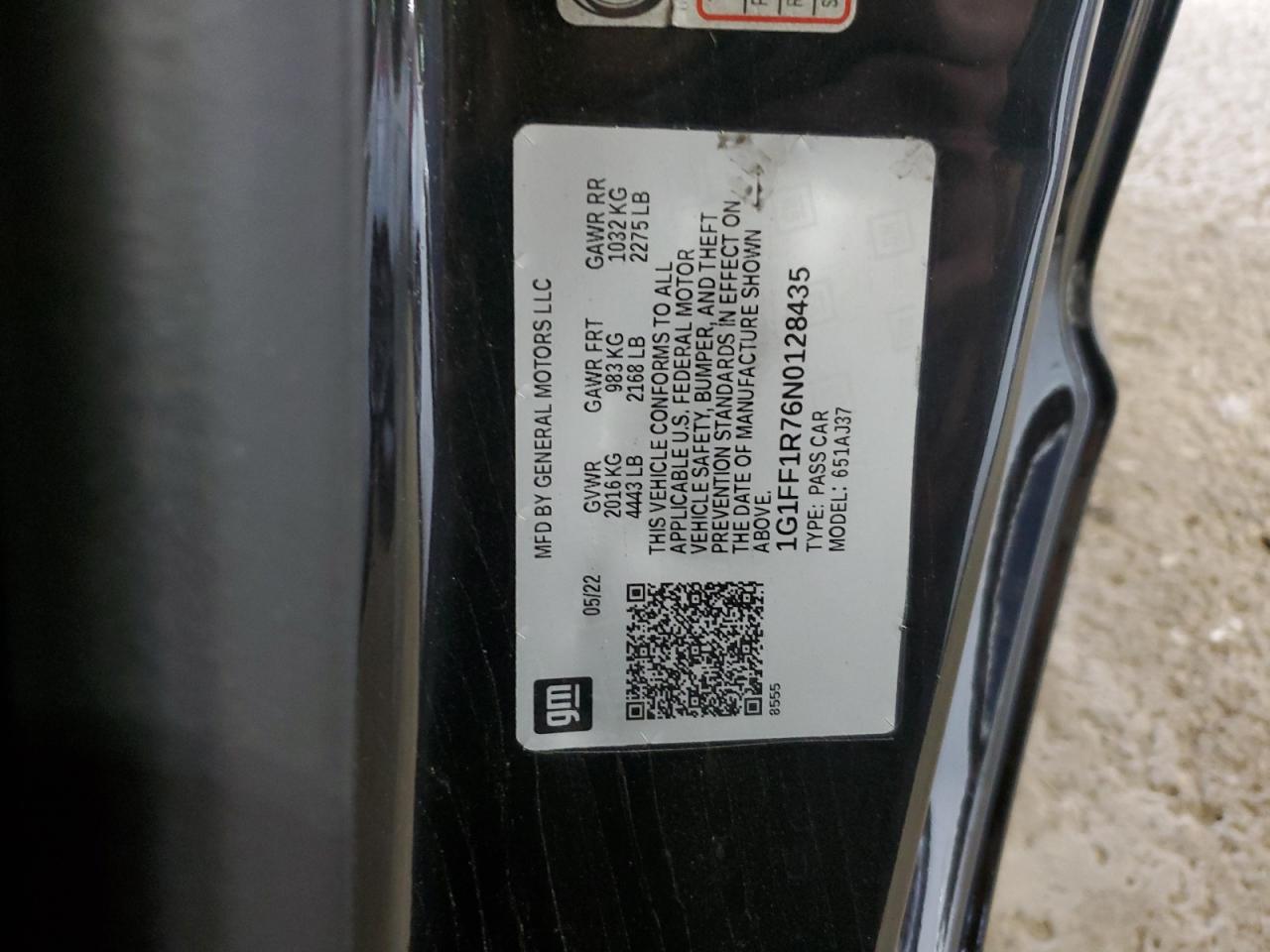 2022 Chevrolet Camaro Lt1 Black vin: 1G1FF1R76N0128435
