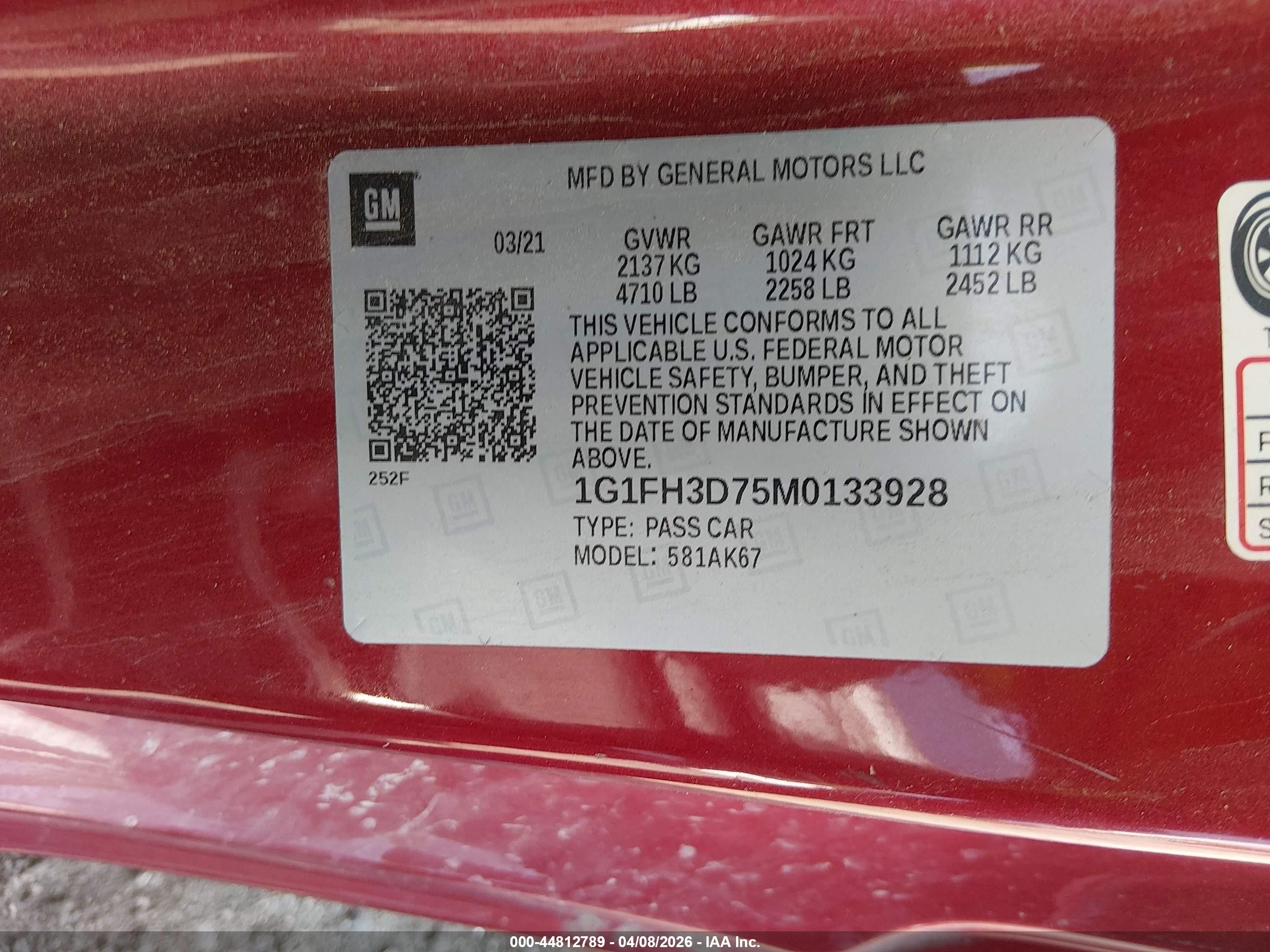 2021 Chevrolet Camaro Rwd  2ss Красный vin: 1G1FH3D75M0133928