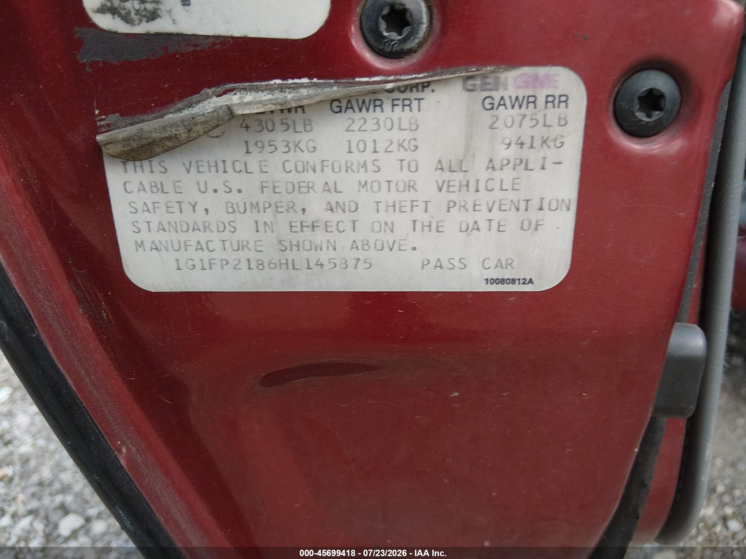 1987 Chevrolet Camaro   Red vin: 1G1FP2186HL145875