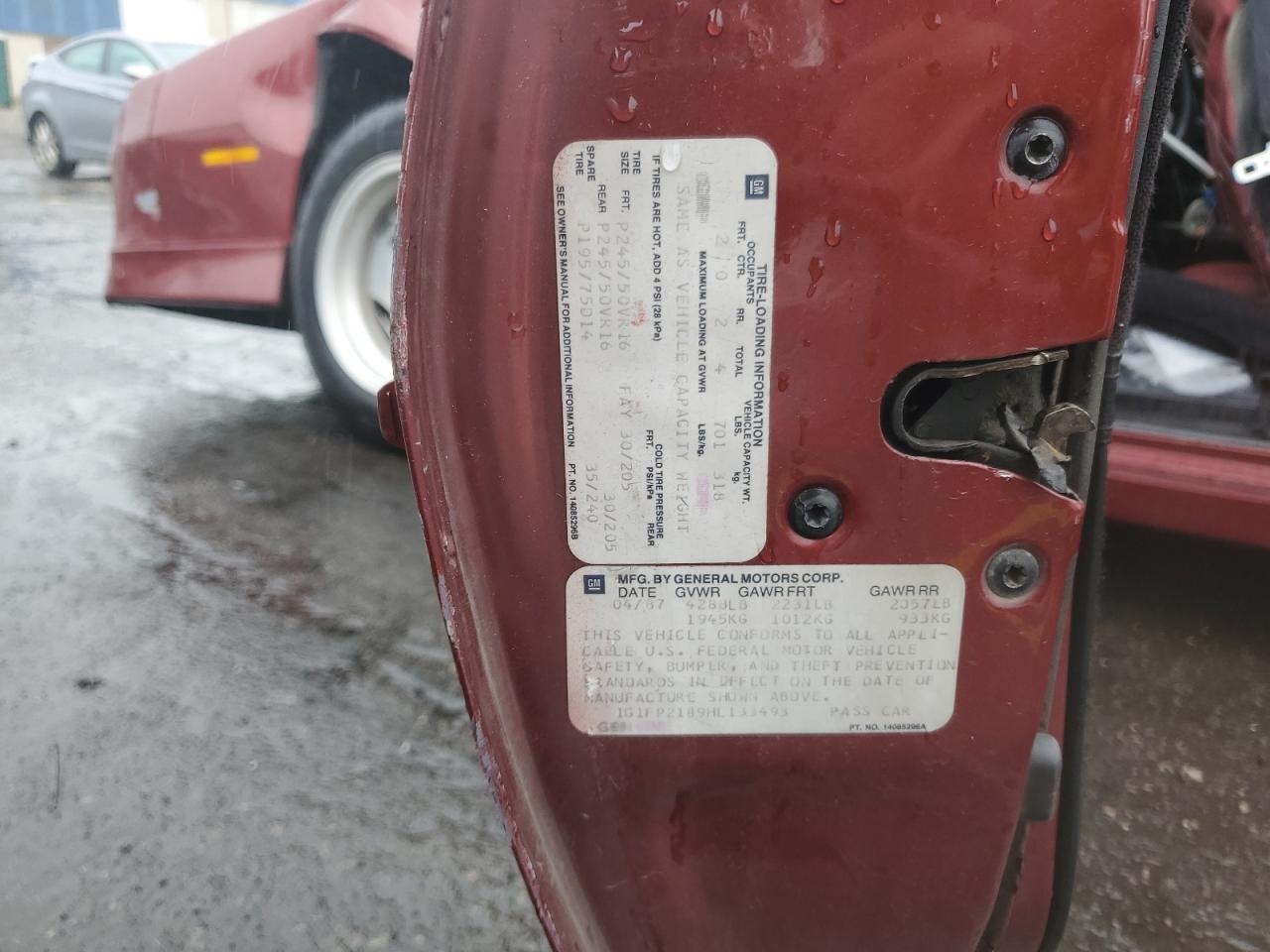 1987 Chevrolet Camaro Бордовый vin: 1G1FP2189HL133493