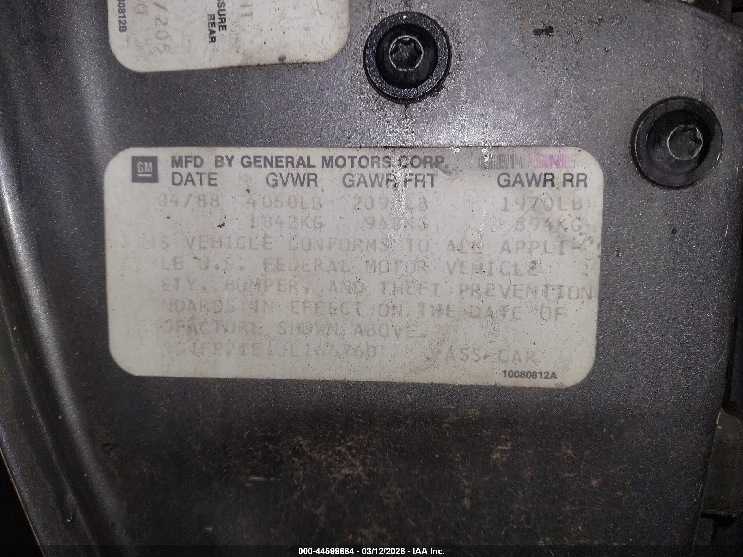 1988 Chevrolet Camaro   Gray vin: 1G1FP21E1JL166760