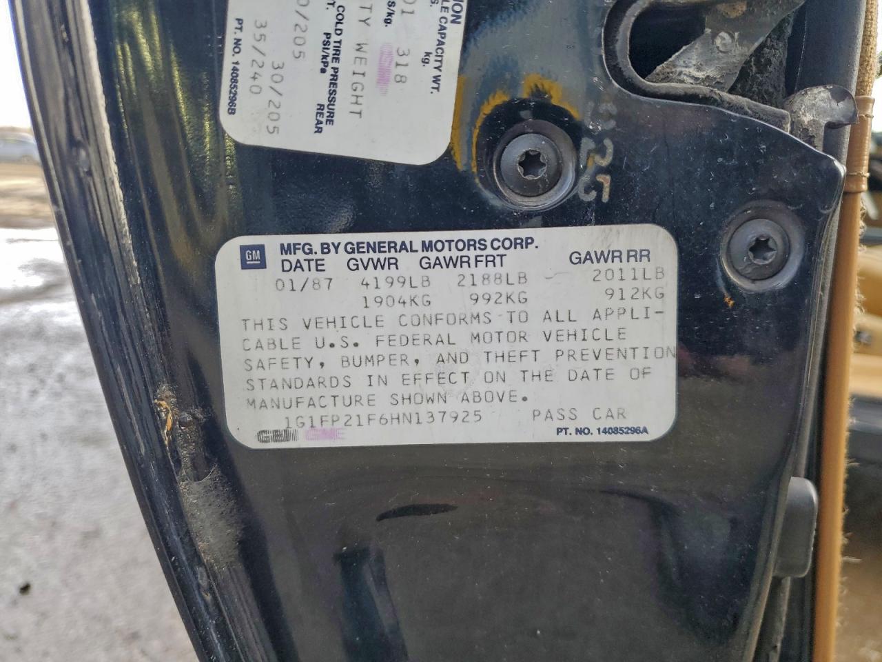 1987 Chevrolet Camaro Черный vin: 1G1FP21F6HN137925