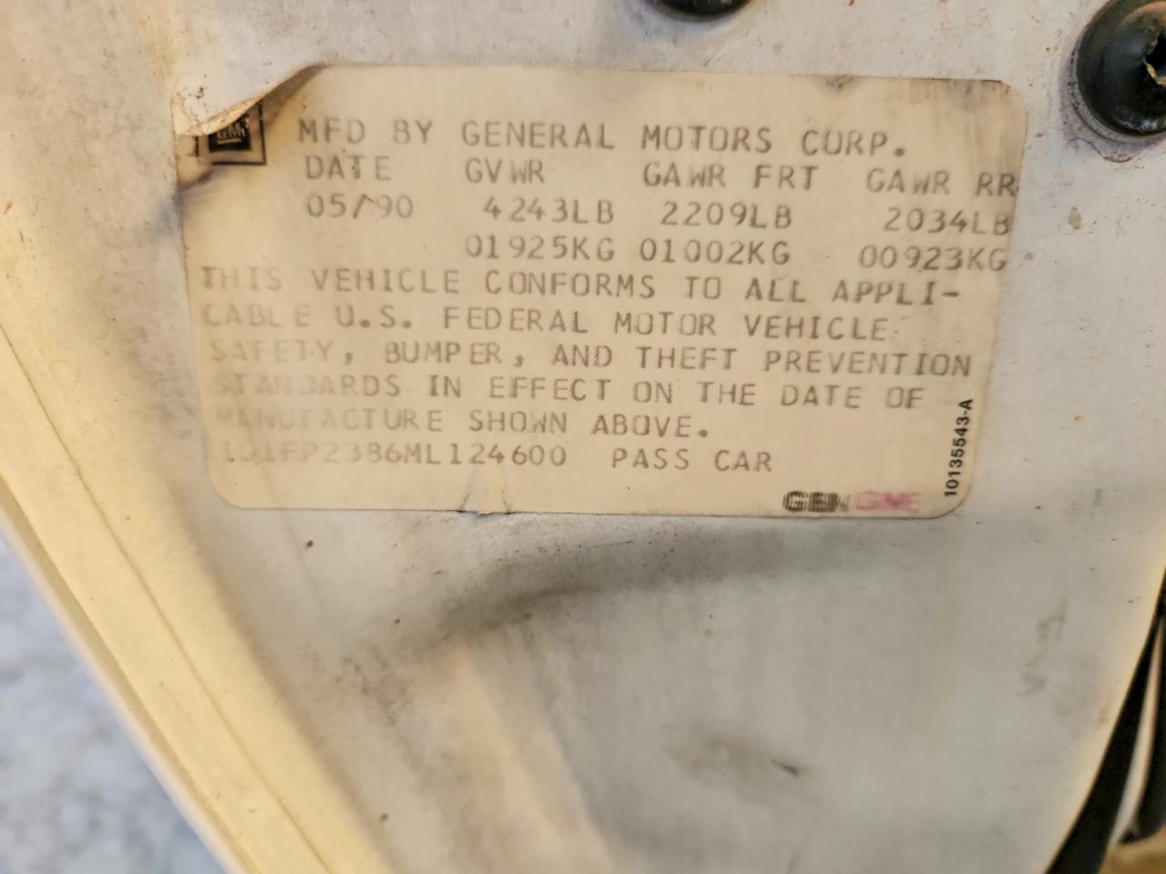1991 Chevrolet Camaro Z28 White vin: 1G1FP2386ML124600