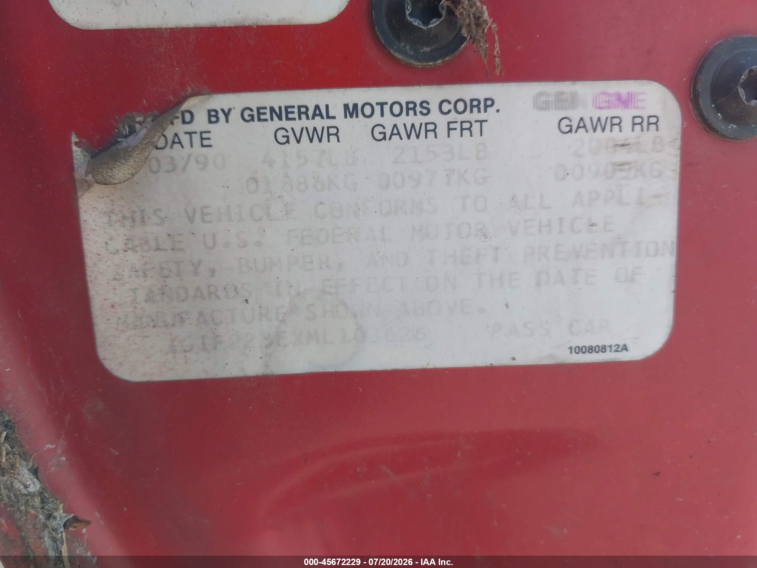 1991 Chevrolet Camaro Rs Red vin: 1G1FP23EXML103626