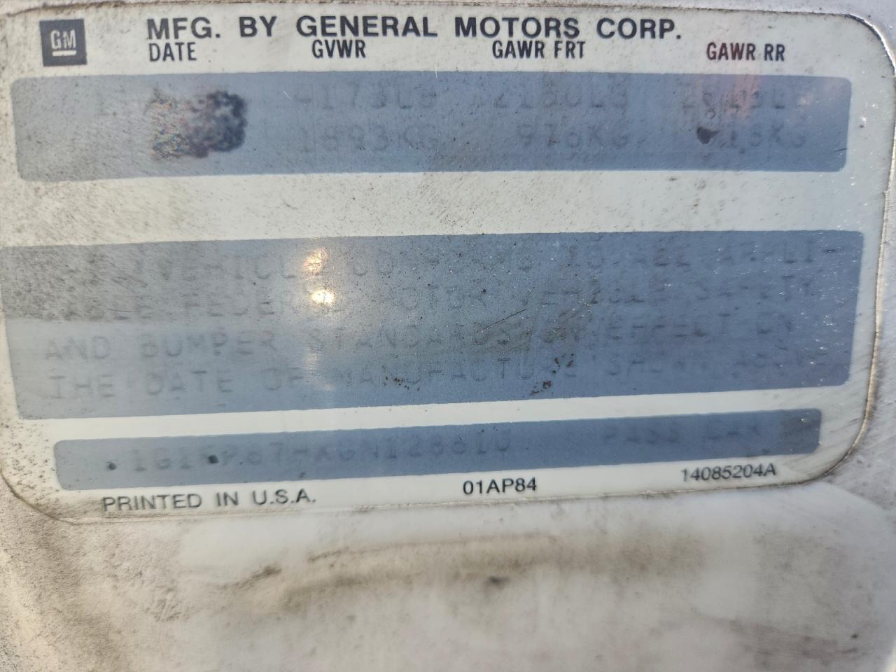 1986 Chevrolet Camaro White vin: 1G1FP87HXGN128610
