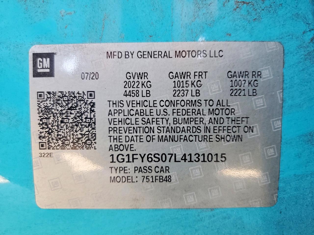 2020 Chevrolet Bolt Ev Lt Turquoise vin: 1G1FY6S07L4131015