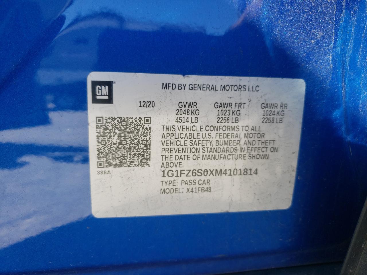 2021 Chevrolet Bolt Ev Premier Синий vin: 1G1FZ6S0XM4101814