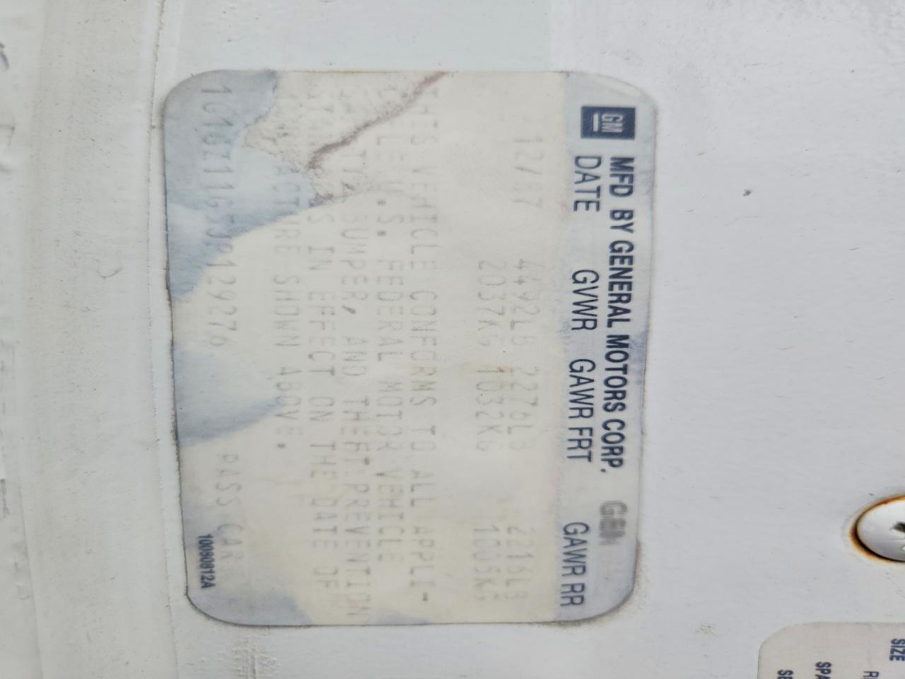 1988 Chevrolet Monte Carlo White vin: 1G1GZ11G5JP129276