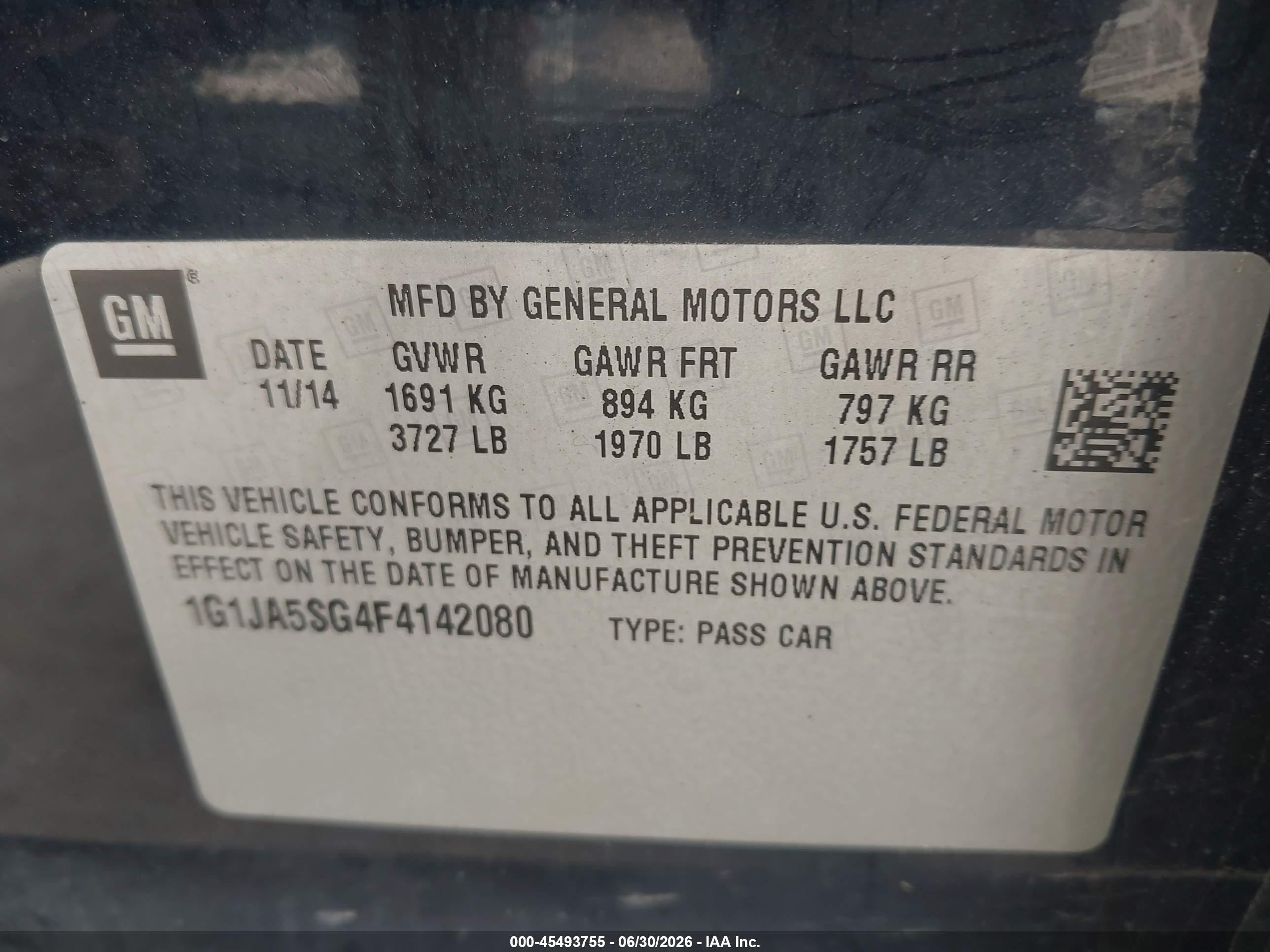 2015 Chevrolet Sonic Ls Auto Dark Blue vin: 1G1JA5SG4F4142080