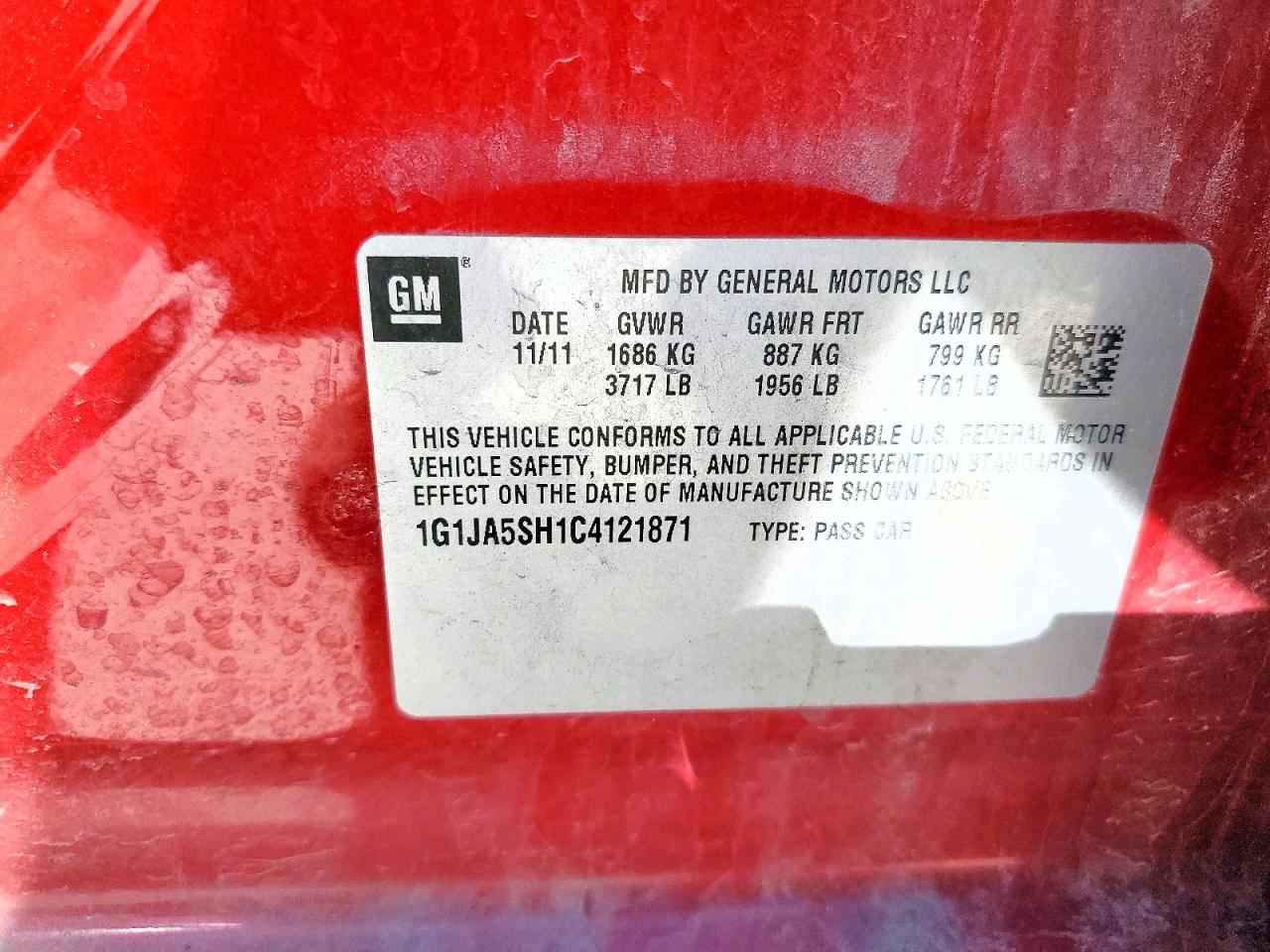 2012 Chevrolet Sonic Ls Red vin: 1G1JA5SH1C4121871