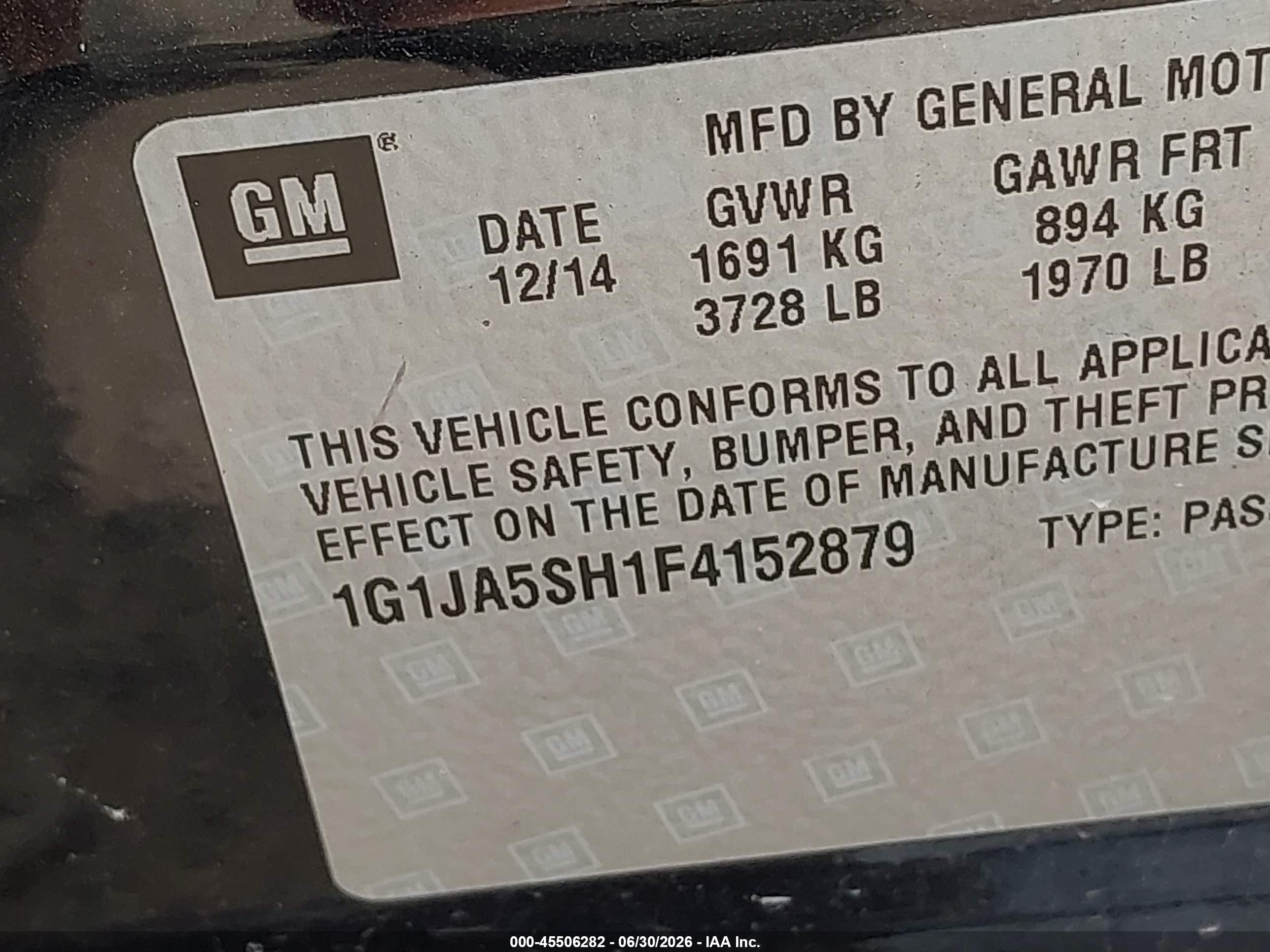 2015 Chevrolet Sonic Ls Auto Black vin: 1G1JA5SH1F4152879