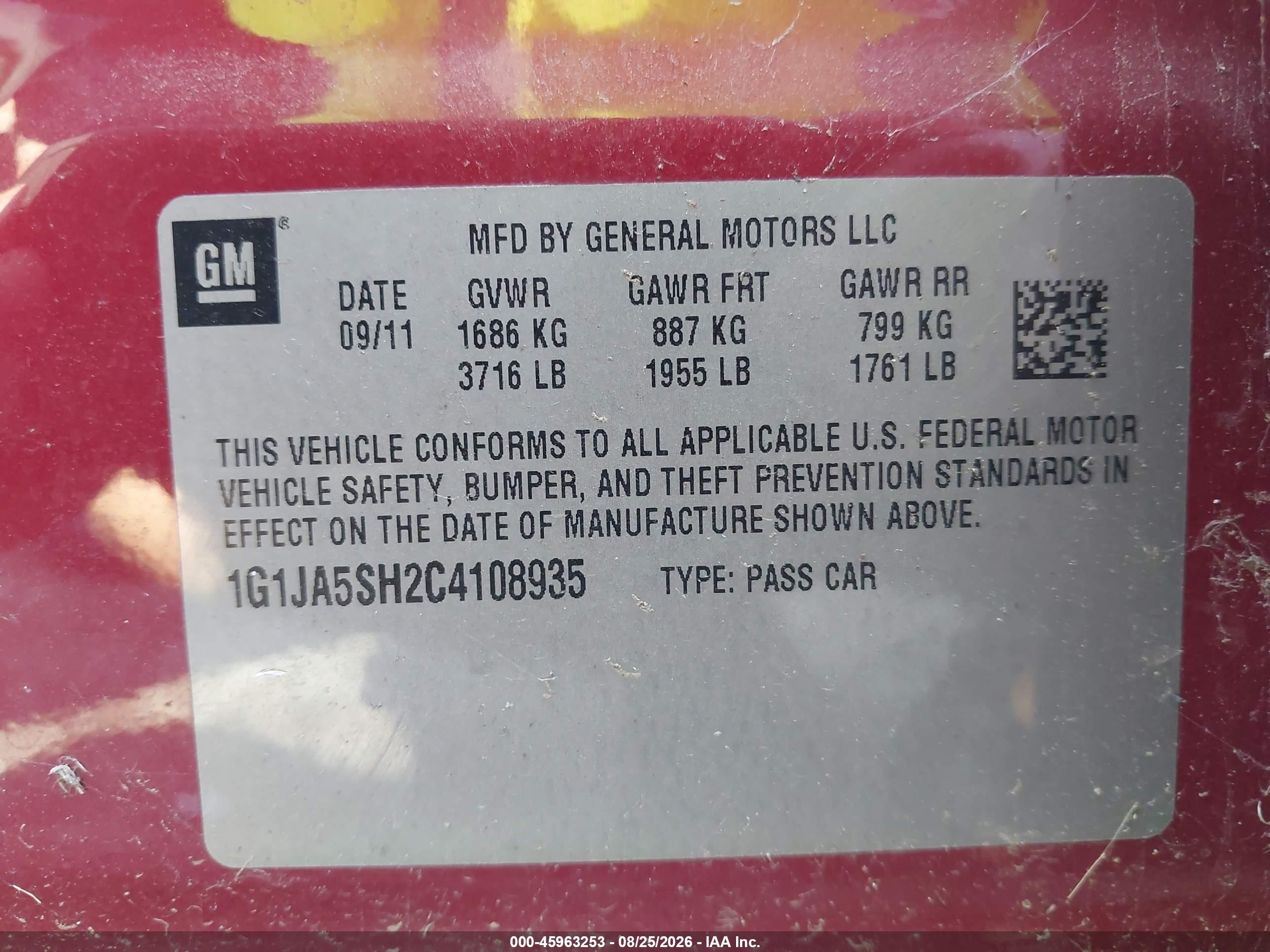 2012 Chevrolet Sonic 2ls Red vin: 1G1JA5SH2C4108935