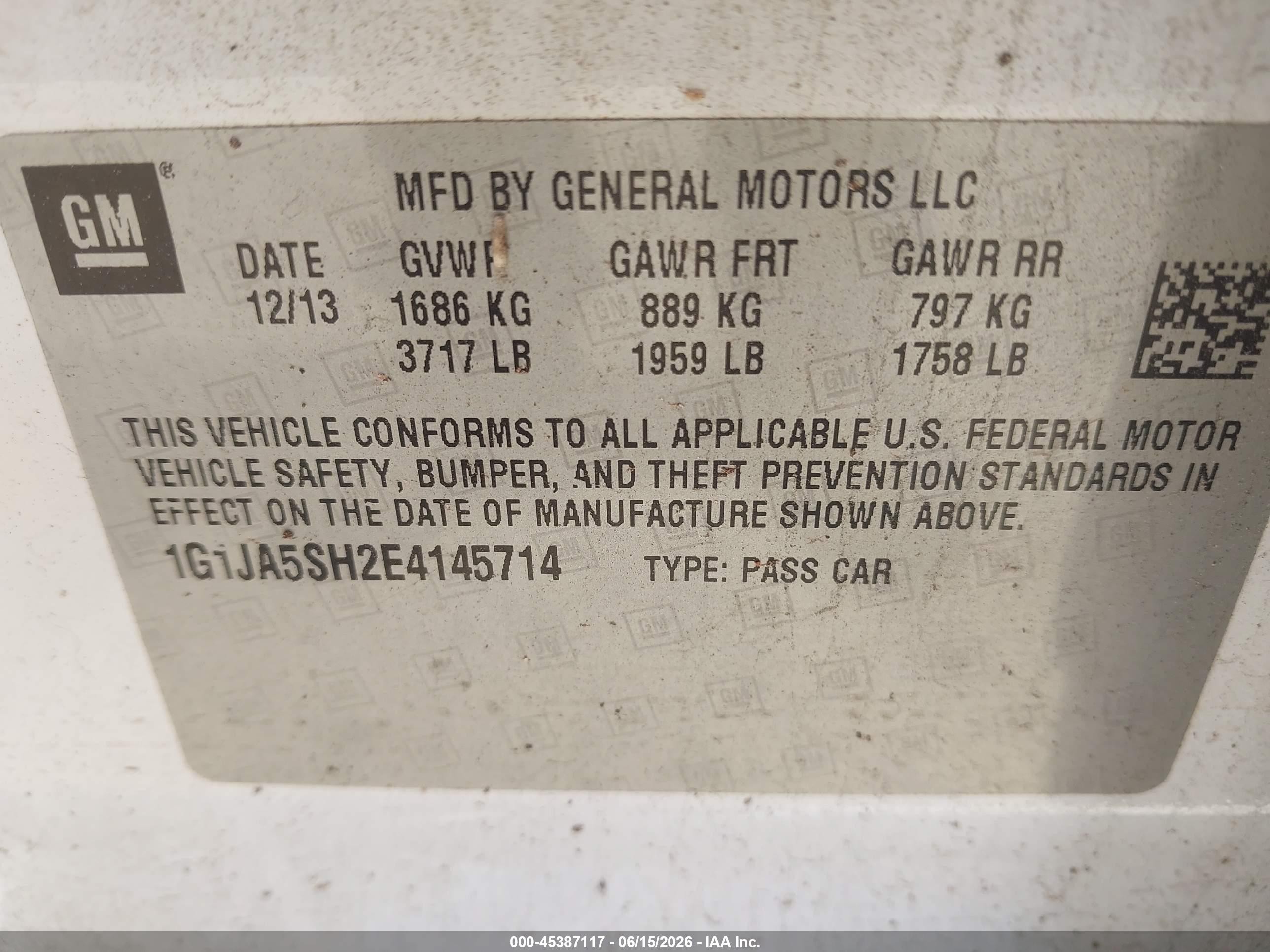 2014 Chevrolet Sonic Ls Auto Белый vin: 1G1JA5SH2E4145714