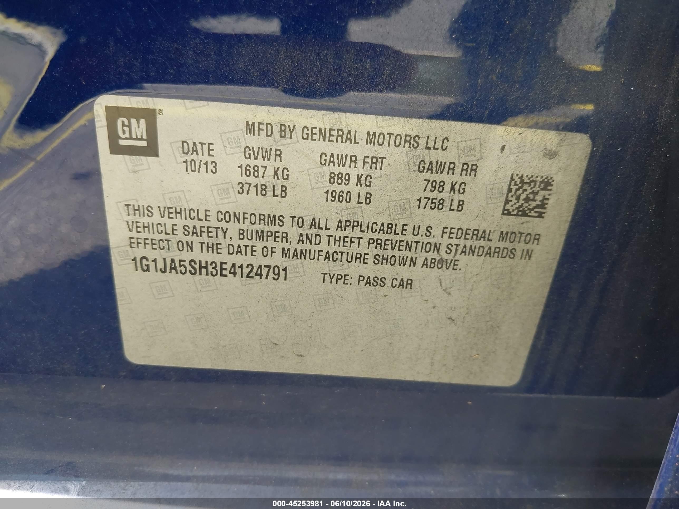 2014 Chevrolet Sonic Ls Auto Blue vin: 1G1JA5SH3E4124791