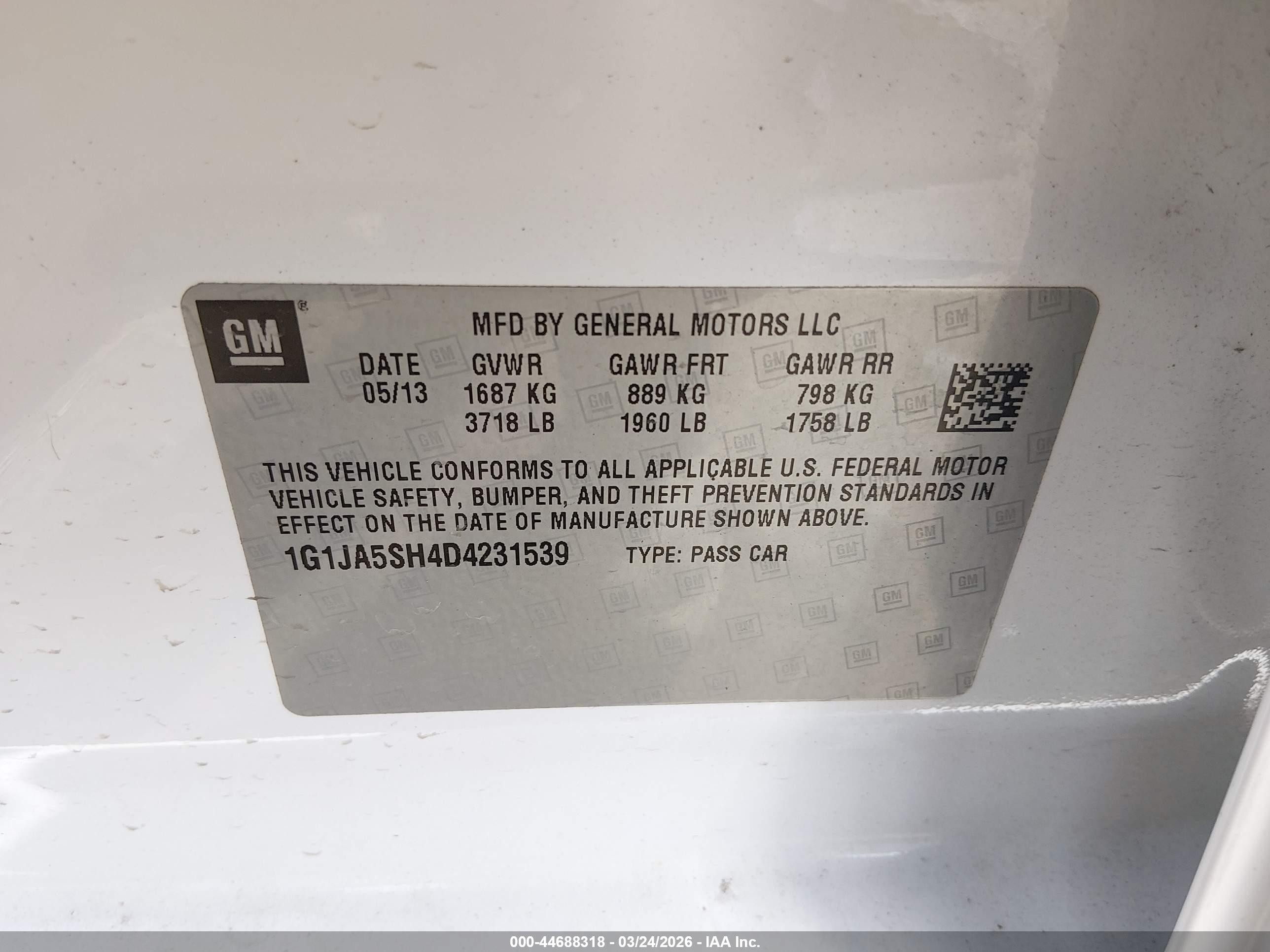 2013 Chevrolet Sonic Ls Auto White vin: 1G1JA5SH4D4231539