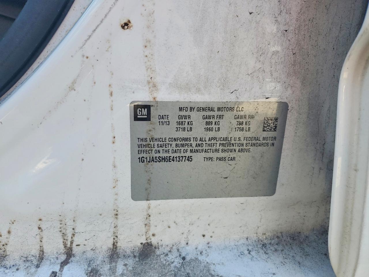 2014 Chevrolet Sonic Белый vin: 1G1JA5SH6E4137745