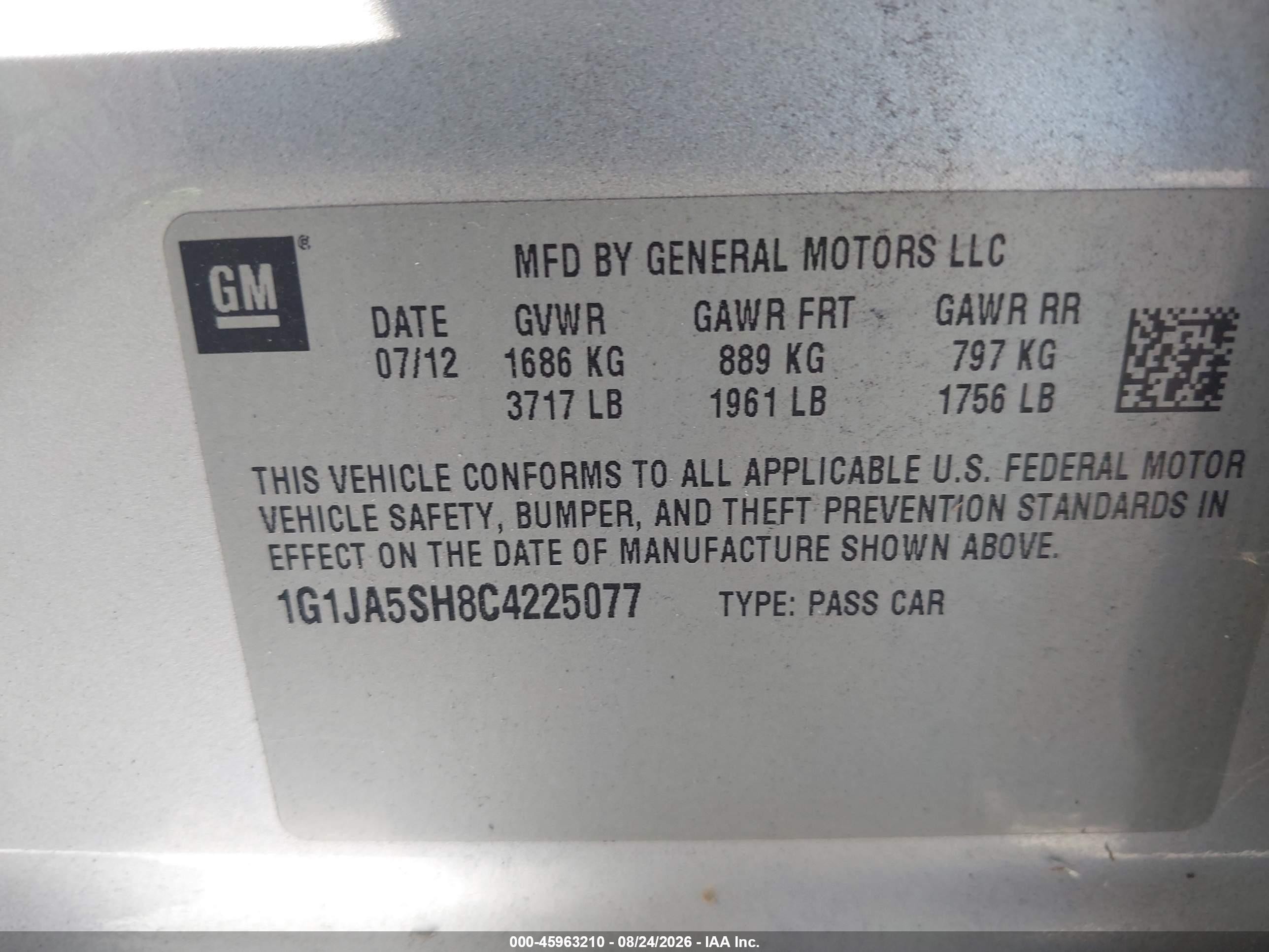 2012 Chevrolet Sonic 2ls Silver vin: 1G1JA5SH8C4225077