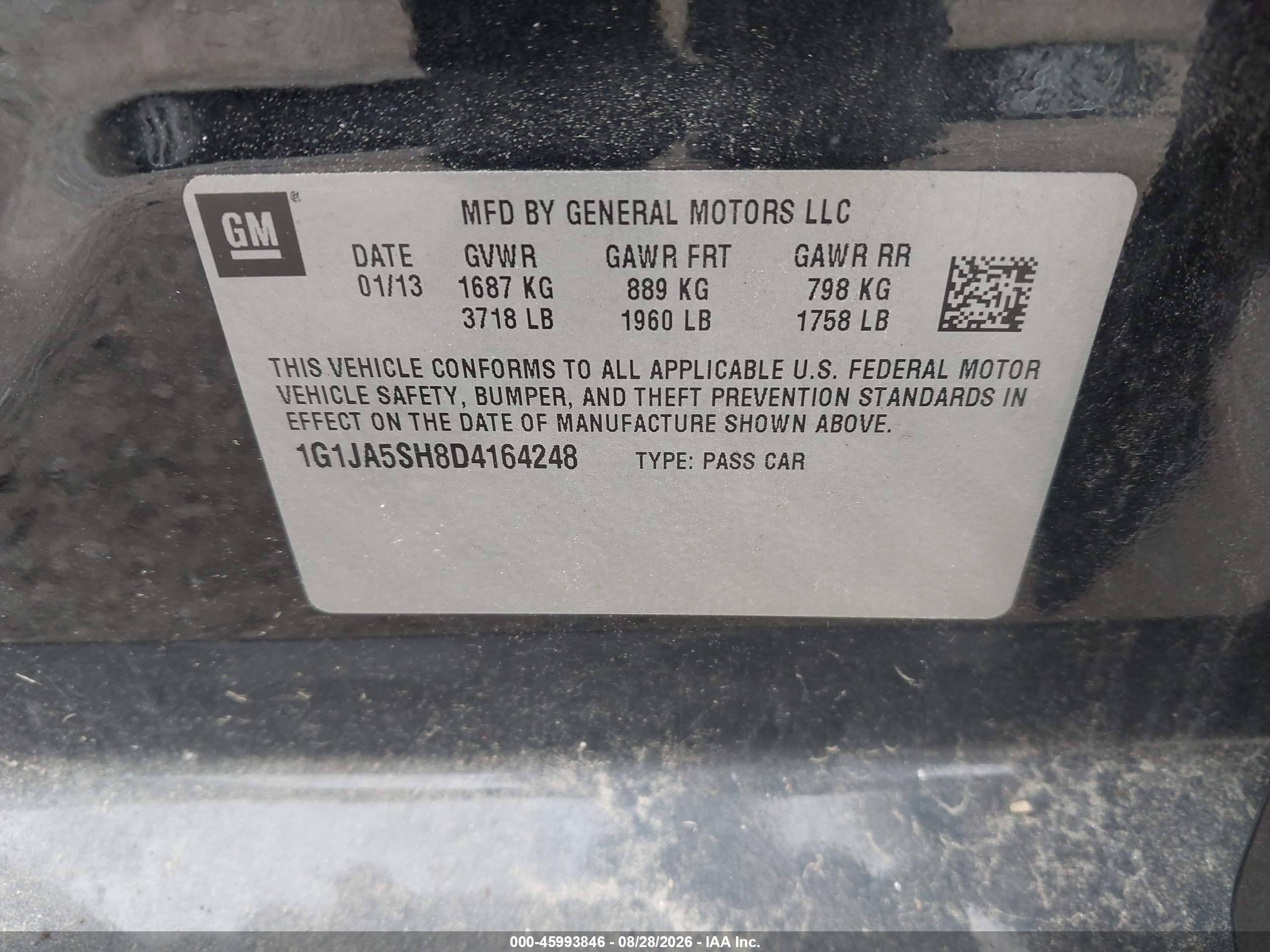 2013 Chevrolet Sonic Ls Auto Black vin: 1G1JA5SH8D4164248