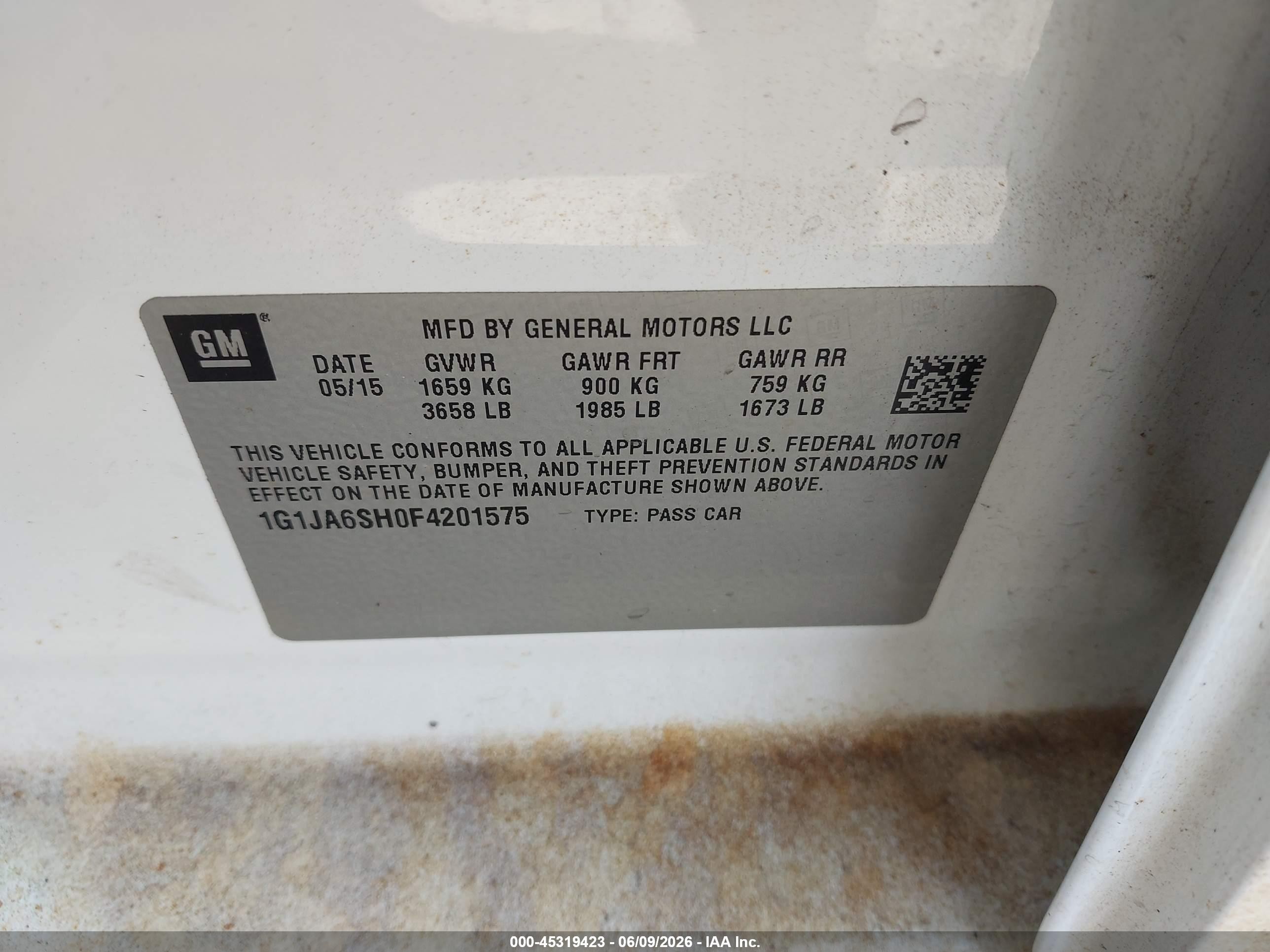 2015 Chevrolet Sonic Ls Auto Белый vin: 1G1JA6SH0F4201575
