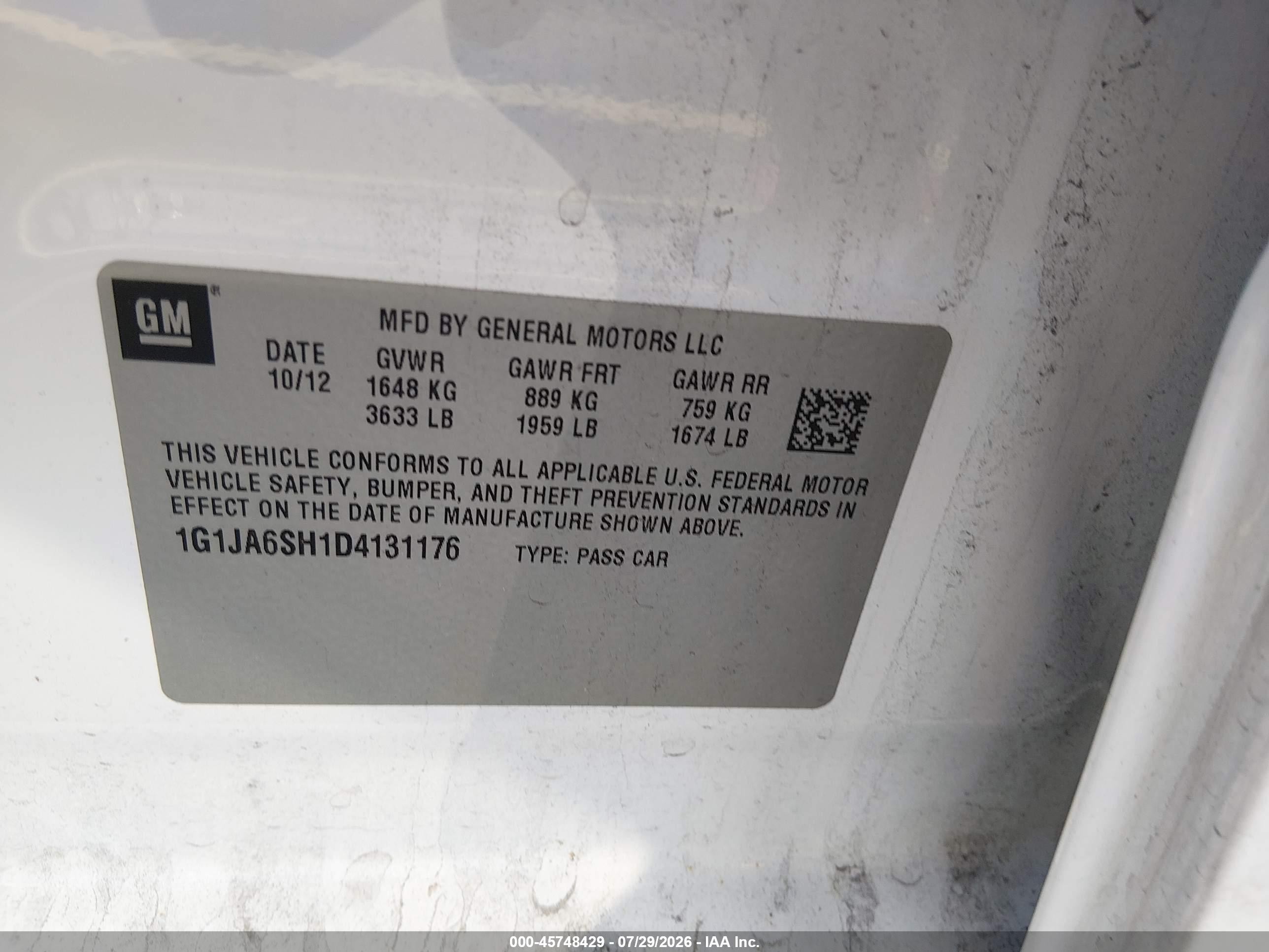 2013 Chevrolet Sonic Ls Auto White vin: 1G1JA6SH1D4131176
