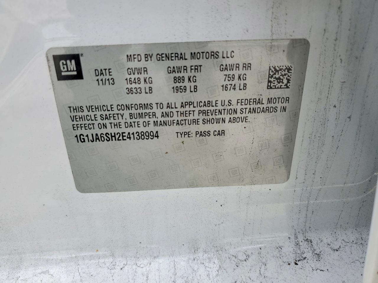 2014 Chevrolet Sonic Ls White vin: 1G1JA6SH2E4138994