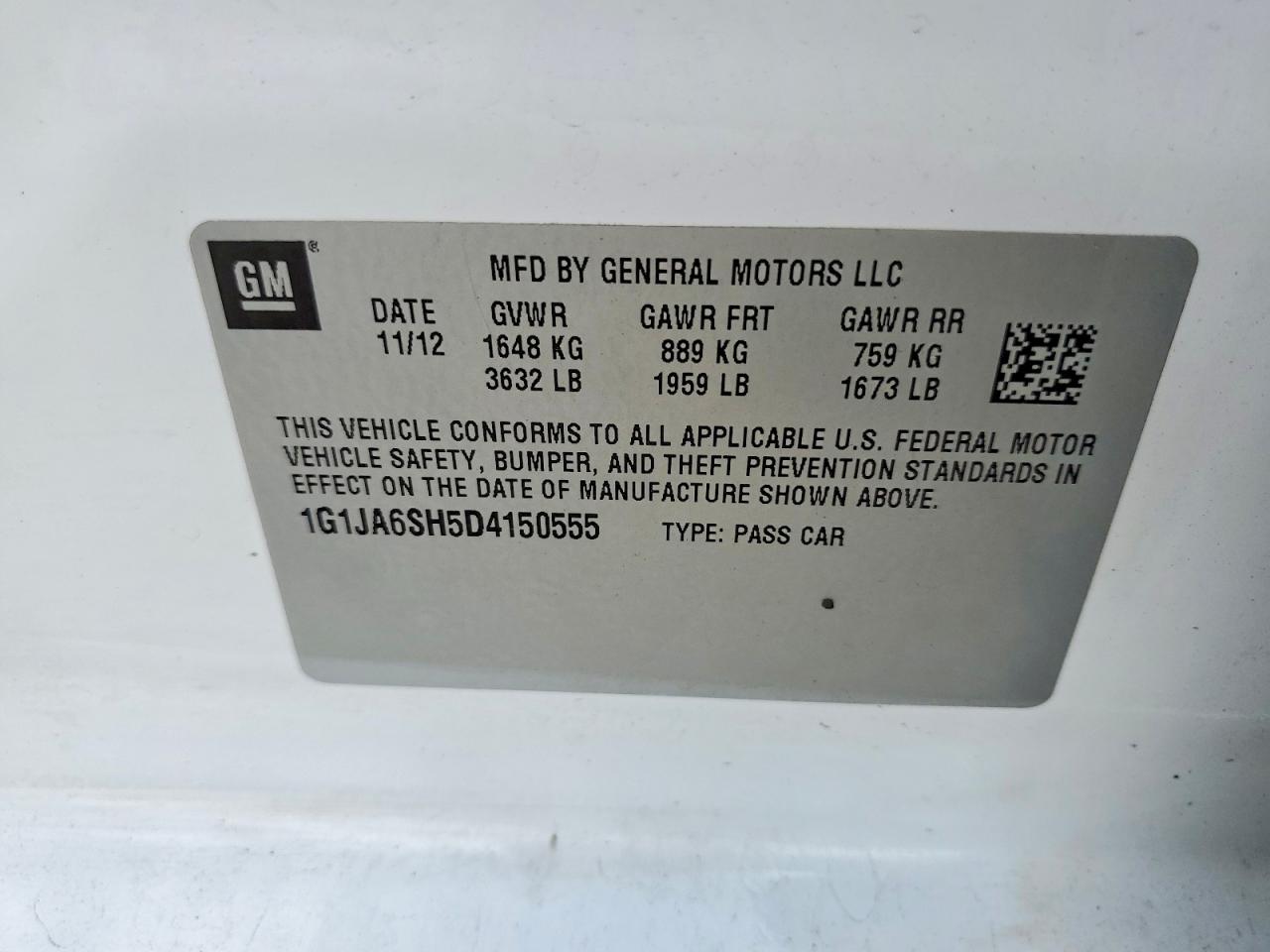 2013 Chevrolet Sonic Ls Белый vin: 1G1JA6SH5D4150555