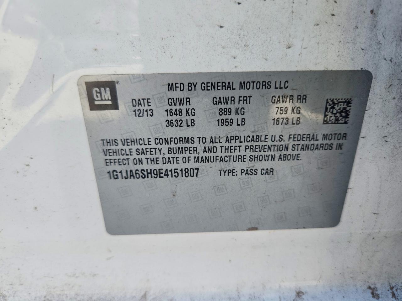 2014 Chevrolet Sonic Ls White vin: 1G1JA6SH9E4151807