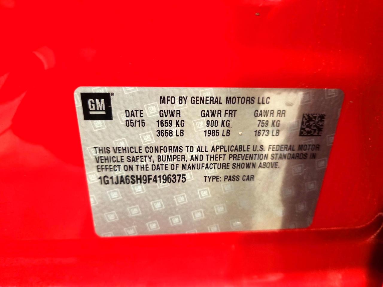 2015 Chevrolet Sonic Ls Red vin: 1G1JA6SH9F4196375