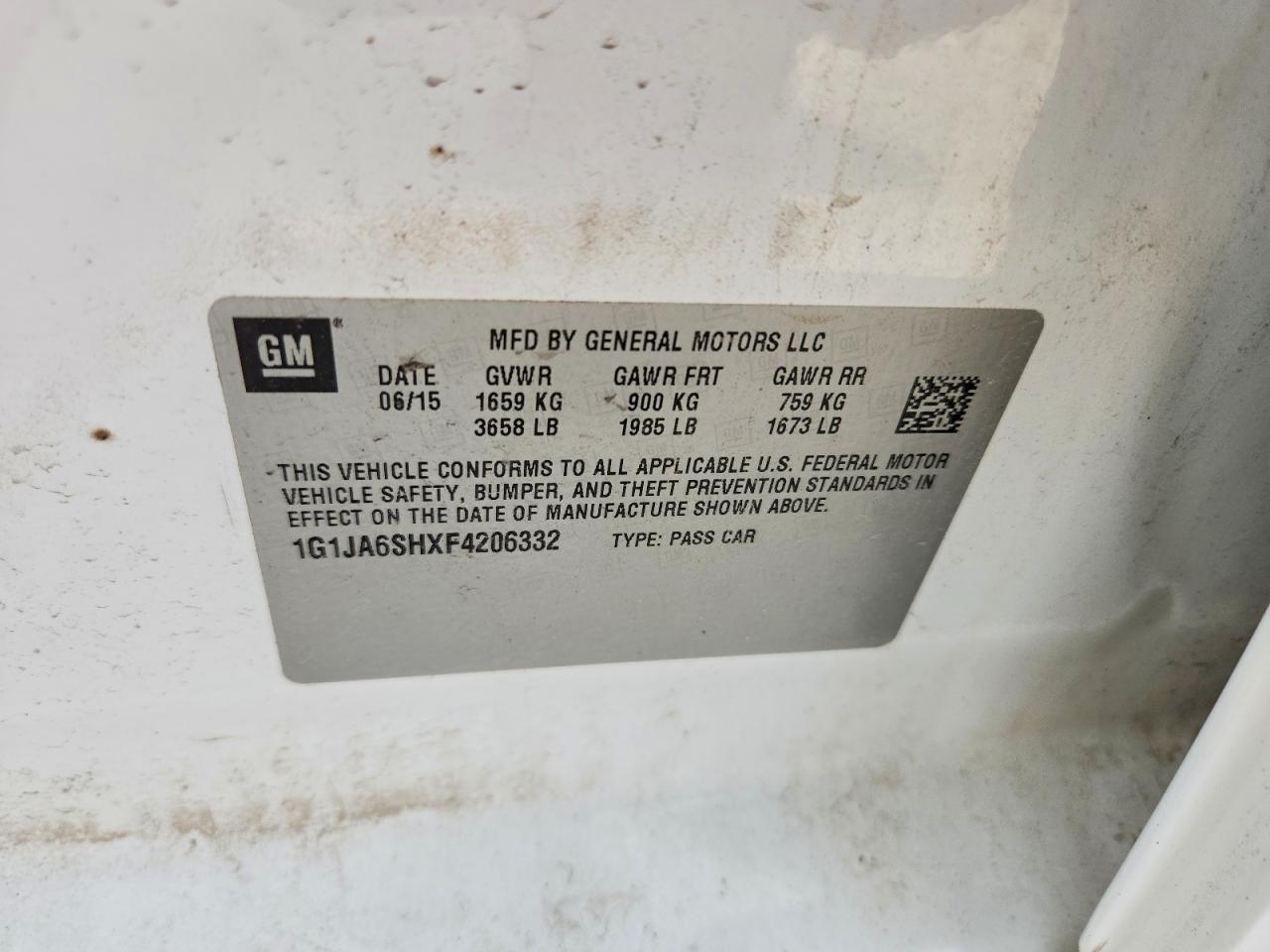 2015 Chevrolet Sonic Ls Белый vin: 1G1JA6SHXF4206332