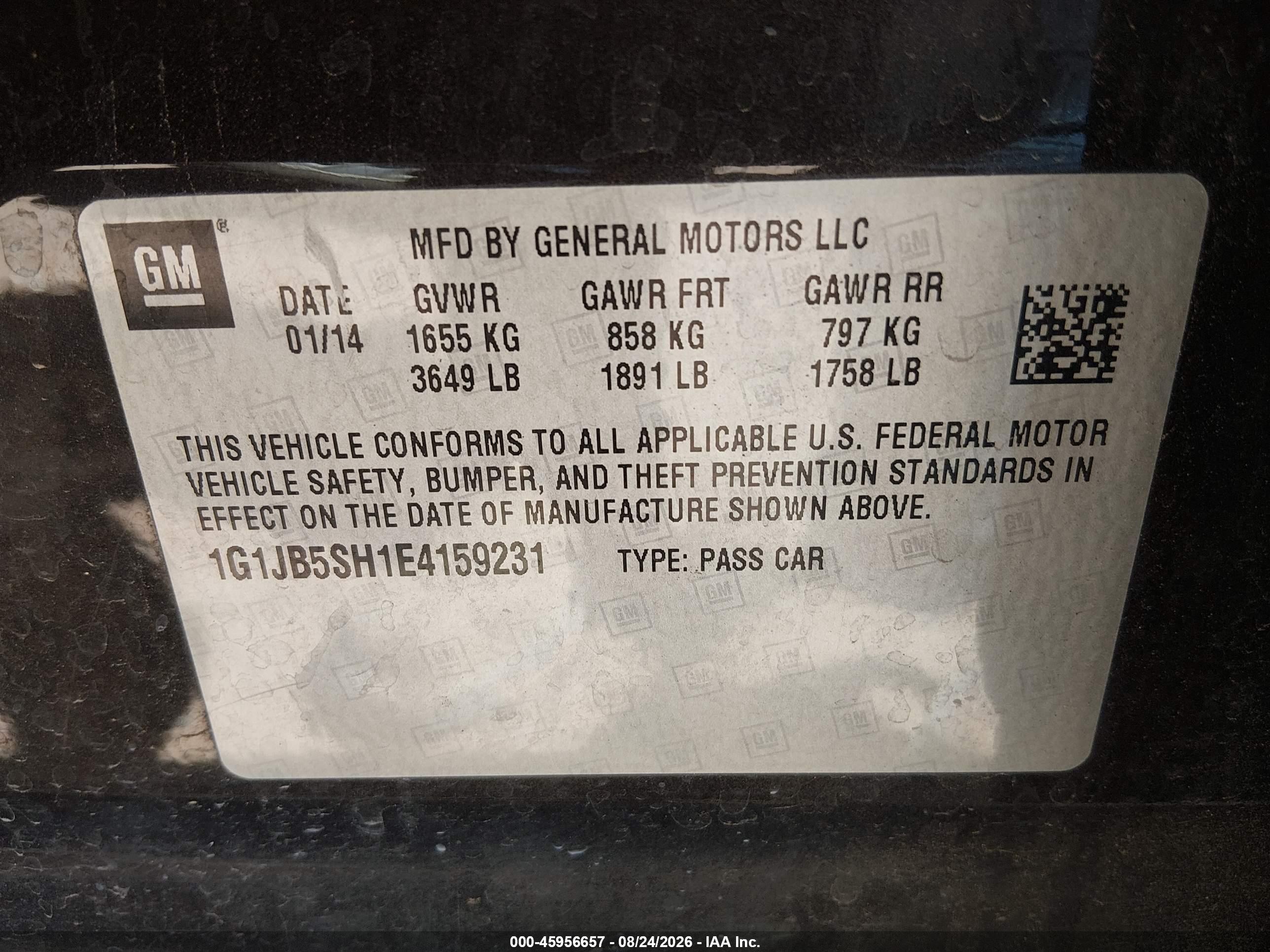 2014 Chevrolet Sonic Ls Manual Gray vin: 1G1JB5SH1E4159231