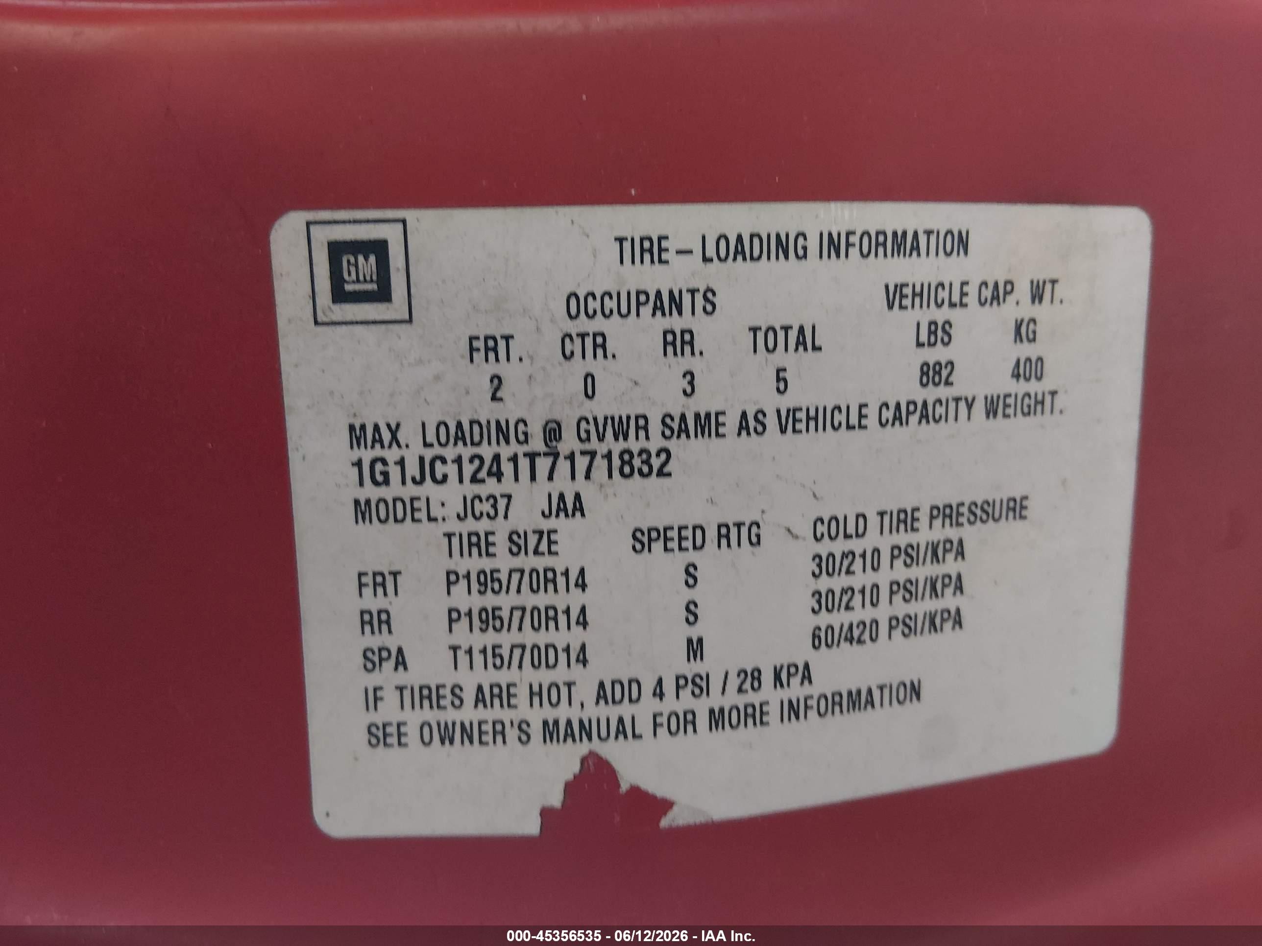 1996 Chevrolet Cavalier   Red vin: 1G1JC1241T7171832