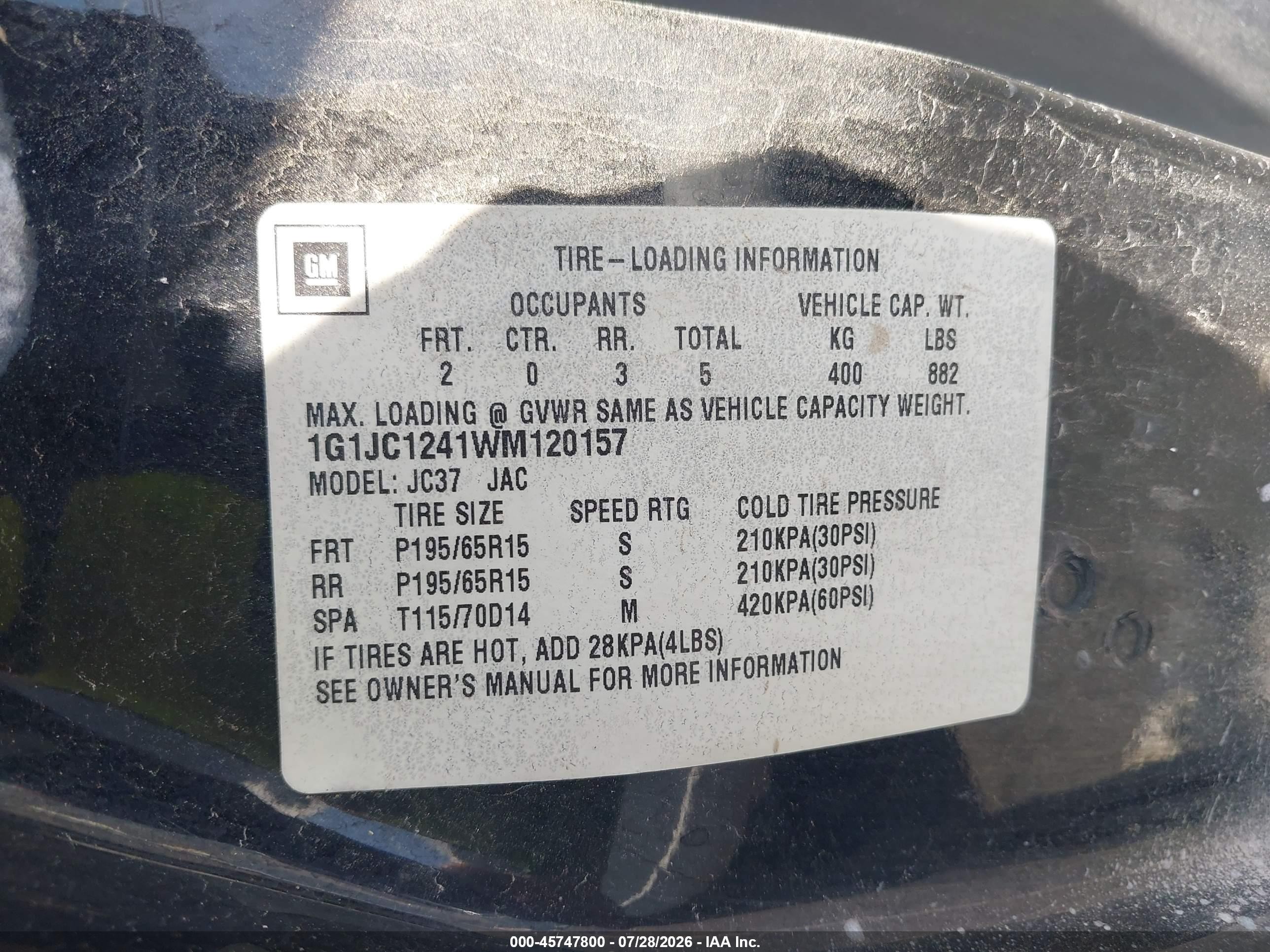 1998 Chevrolet Cavalier Rs Black vin: 1G1JC1241WM120157