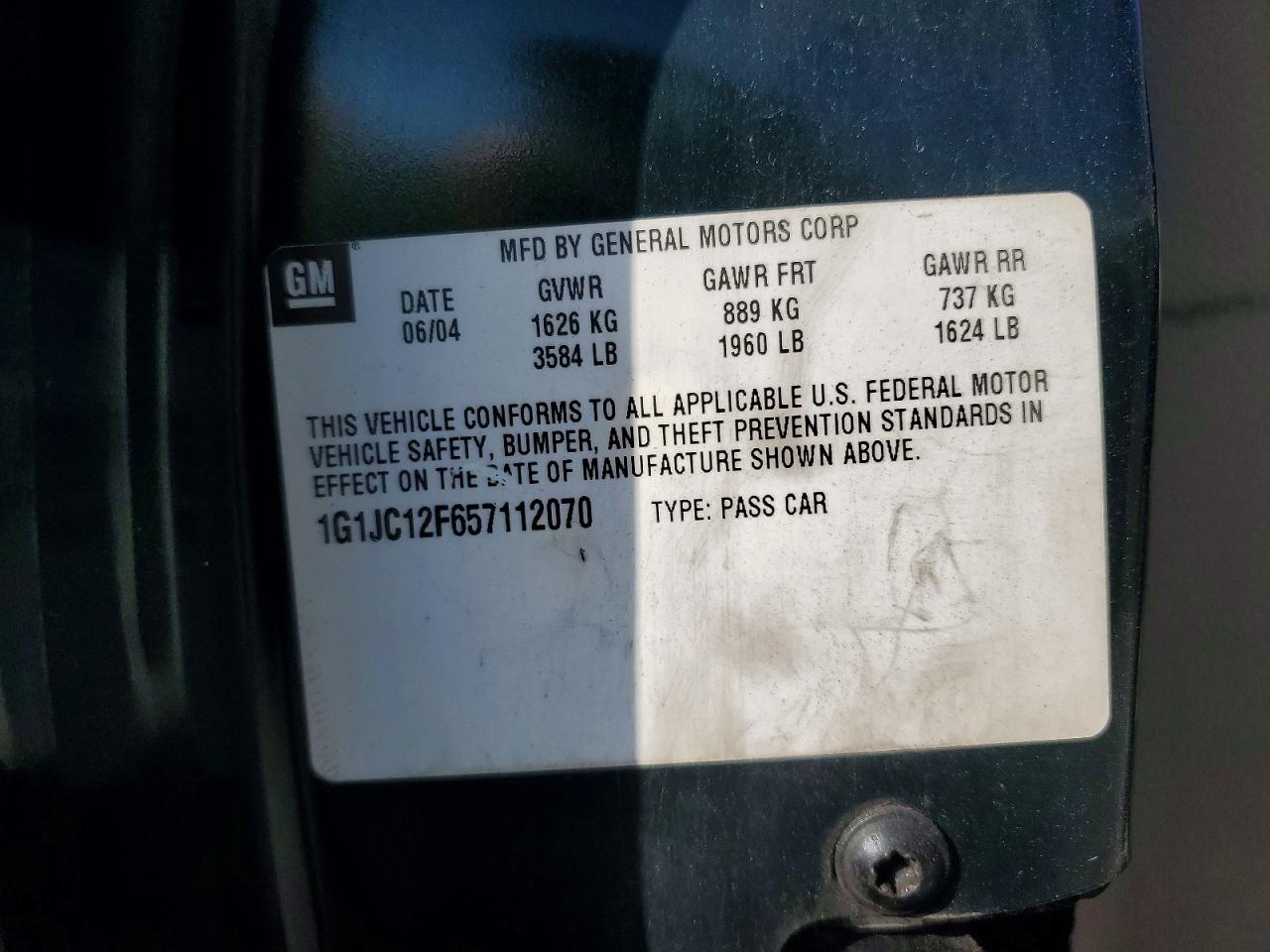 2005 Chevrolet Cavalier Green vin: 1G1JC12F657112070
