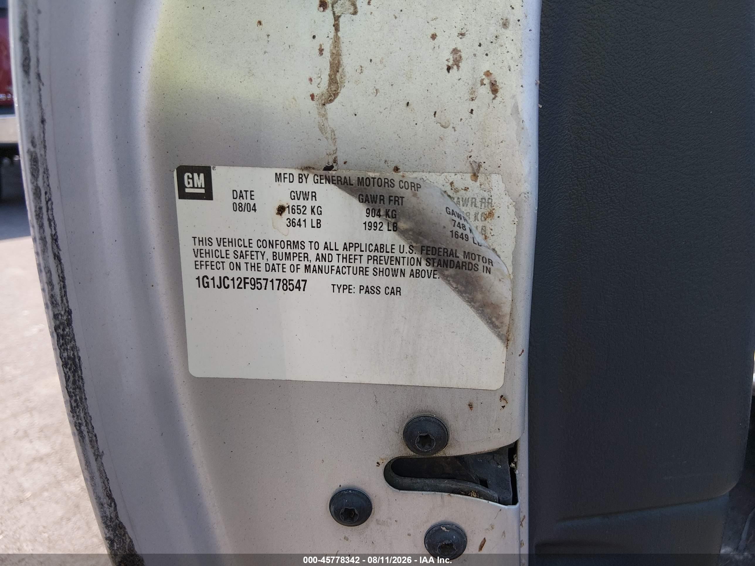 2005 Chevrolet Cavalier   Серебряный vin: 1G1JC12F957178547