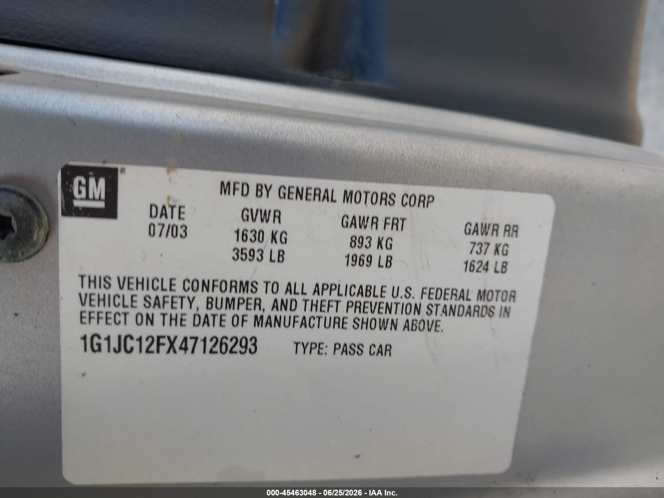 2004 Chevrolet Cavalier   Silver vin: 1G1JC12FX47126293