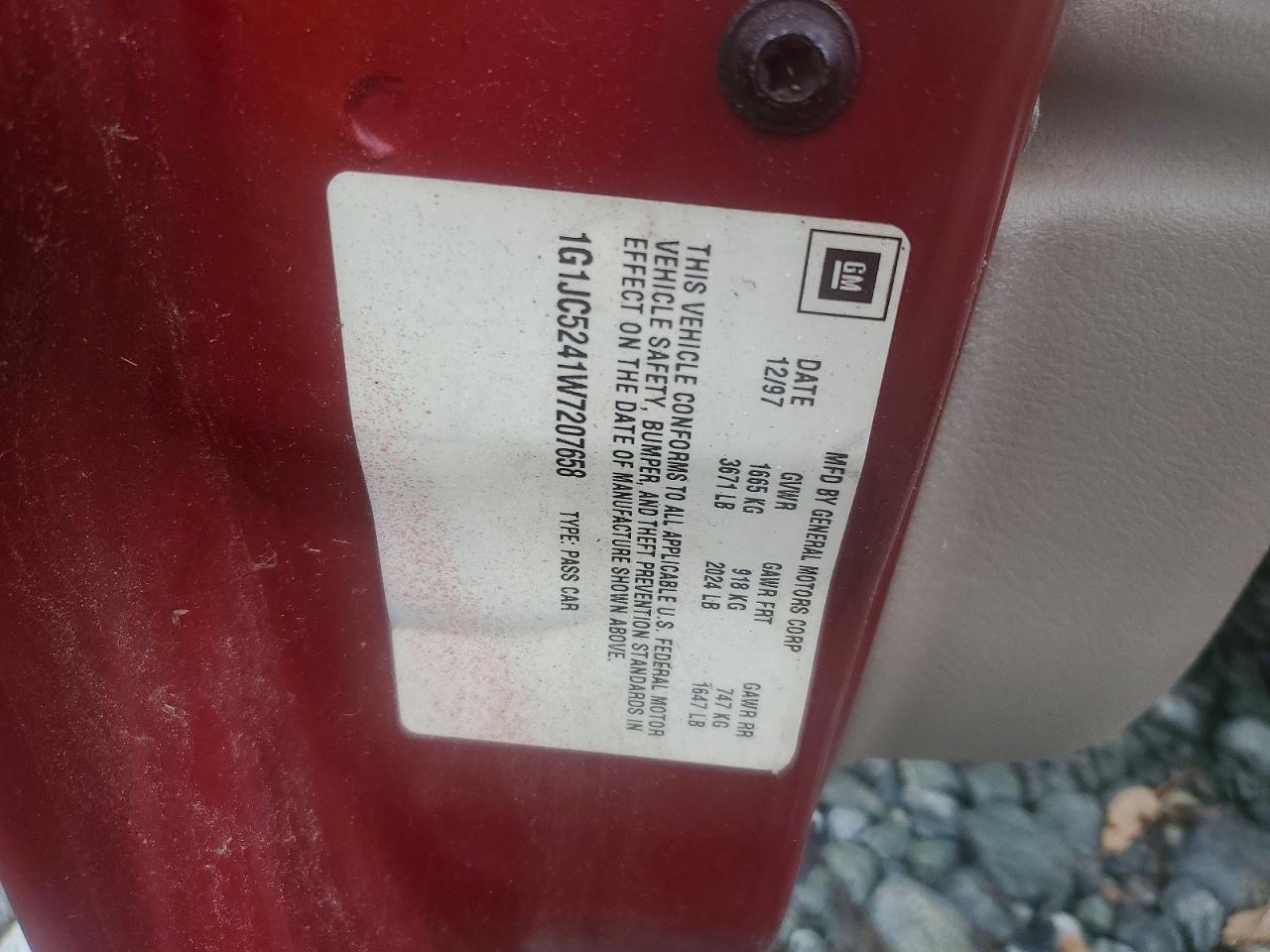 1998 Chevrolet Cavalier Orange vin: 1G1JC5241W7207658