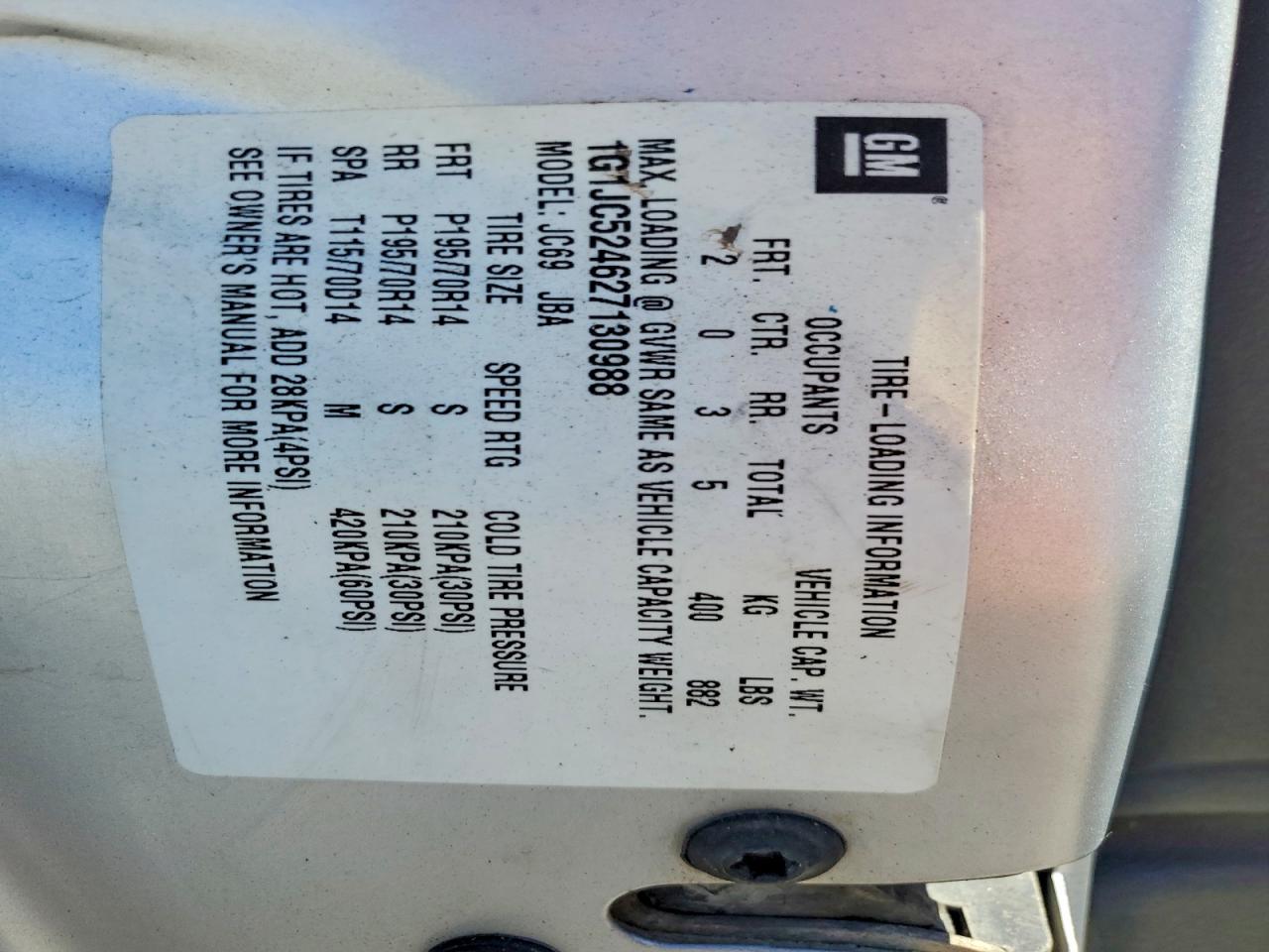 2002 Chevrolet Cavalier Base Silver vin: 1G1JC524627130988