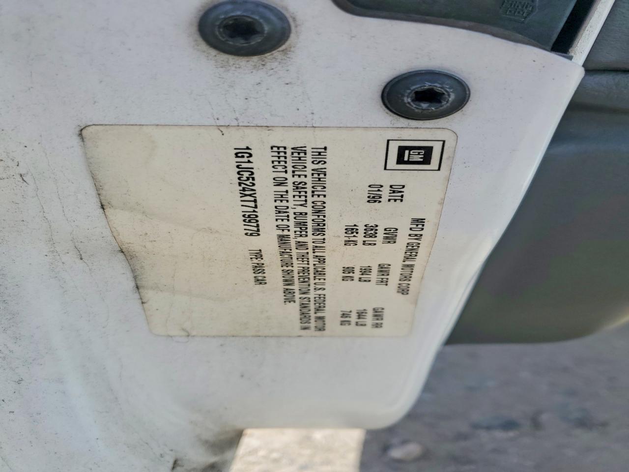 1996 Chevrolet Cavalier White vin: 1G1JC524XT7199779
