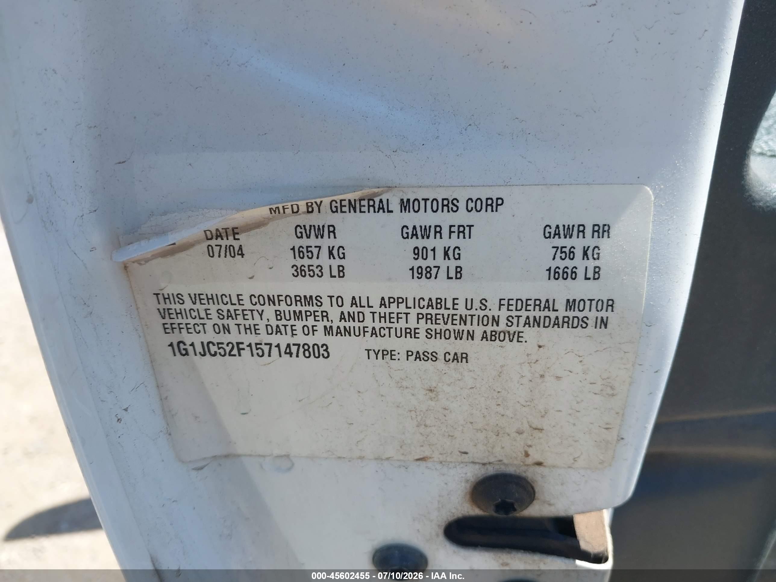 2005 Chevrolet Cavalier   Белый vin: 1G1JC52F157147803