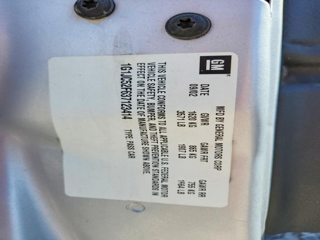 2003 Chevrolet Cavalier Silver vin: 1G1JC52F637123414