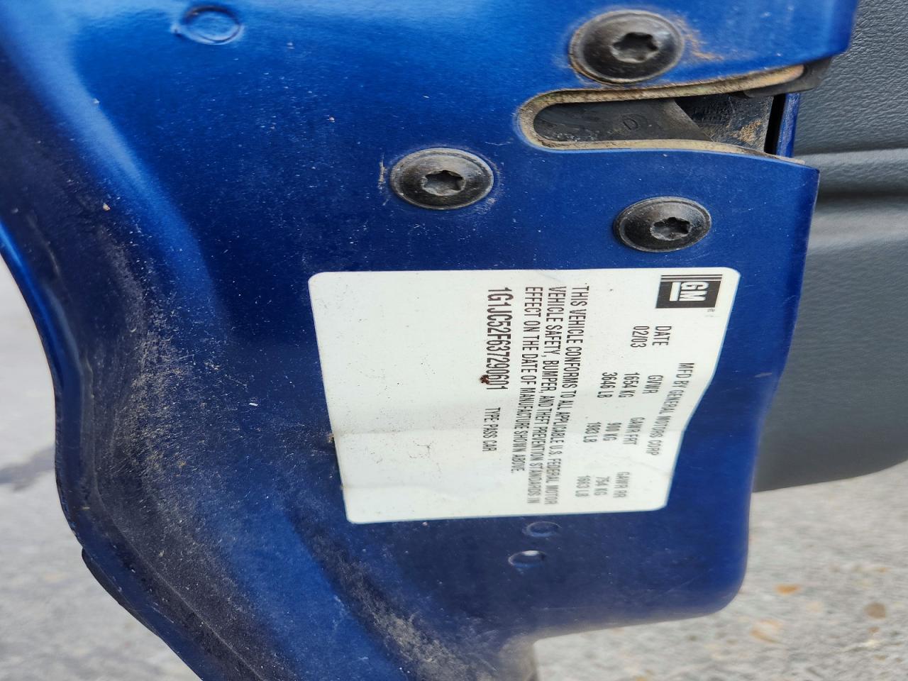 2003 Chevrolet Cavalier Blue vin: 1G1JC52F637290601