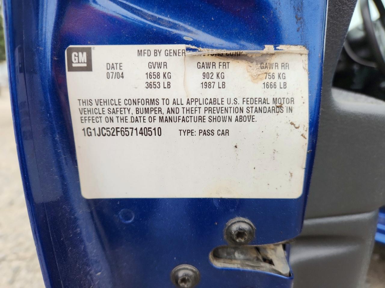 2005 Chevrolet Cavalier Blue vin: 1G1JC52F657140510