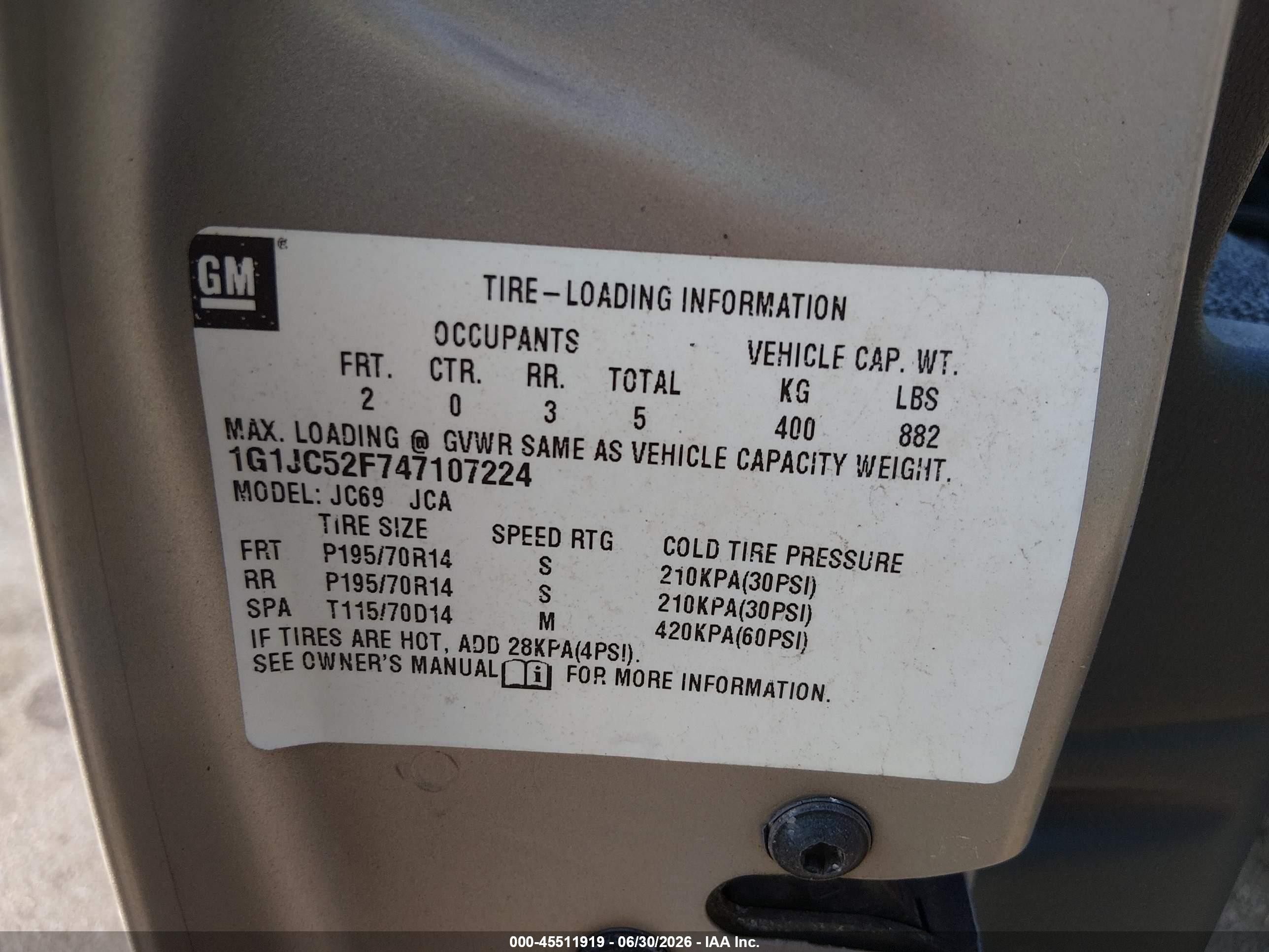 2004 Chevrolet Cavalier   Tan vin: 1G1JC52F747107224