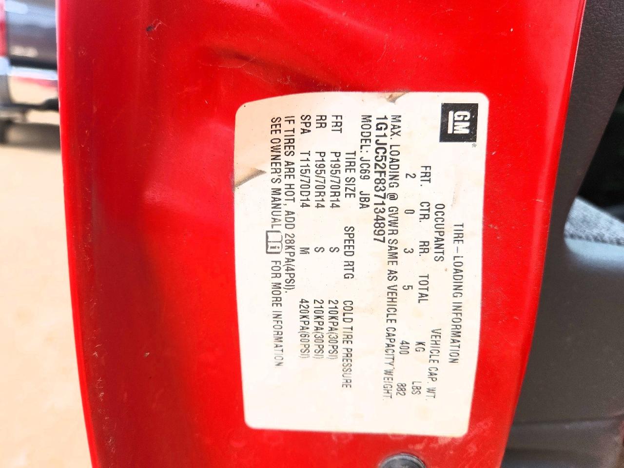 2003 Chevrolet Cavalier Red vin: 1G1JC52F837134897