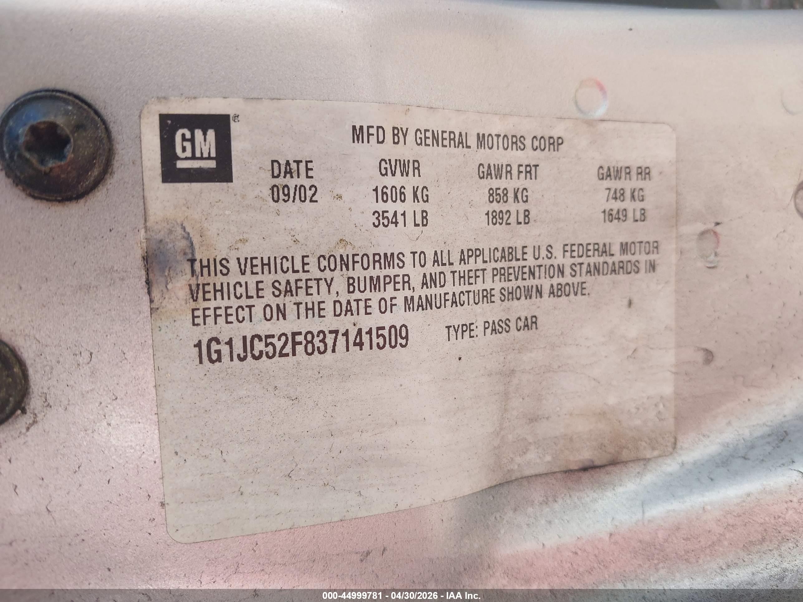 2003 Chevrolet Cavalier   Серебряный vin: 1G1JC52F837141509