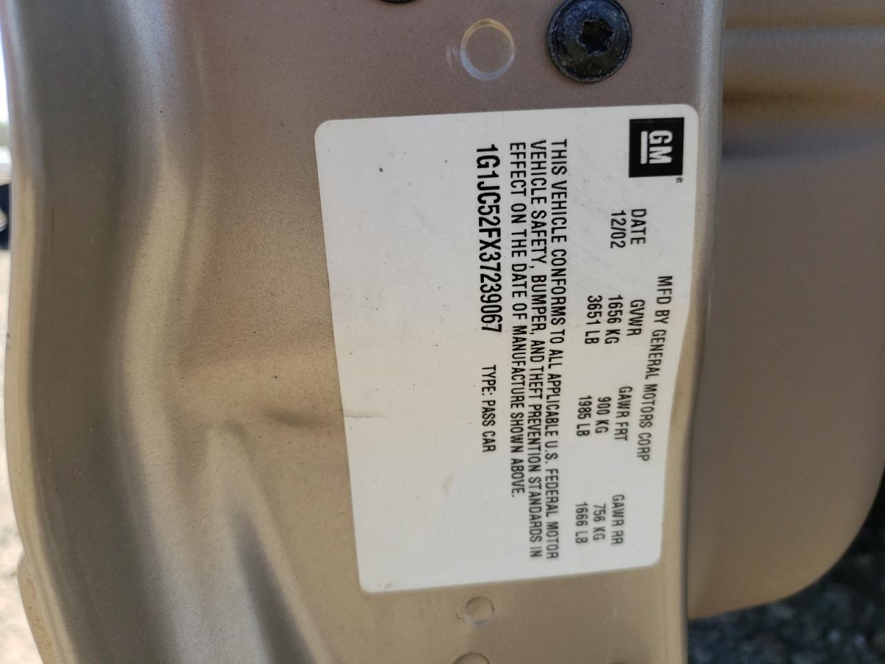 2003 Chevrolet Cavalier Tan vin: 1G1JC52FX37239067